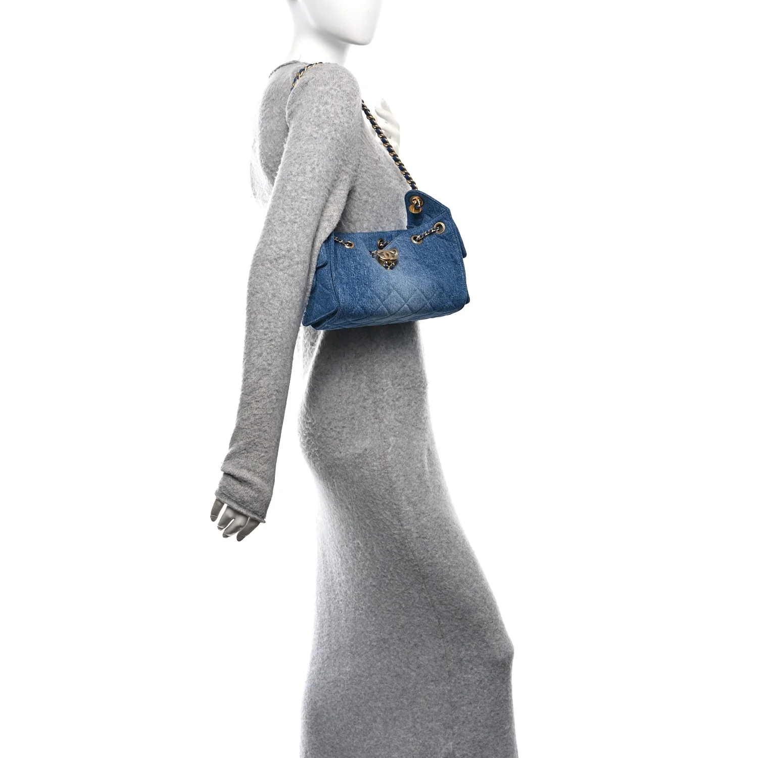 Washed Denim Quilted Mini Chanel 25 Handbag Blue - Image 2