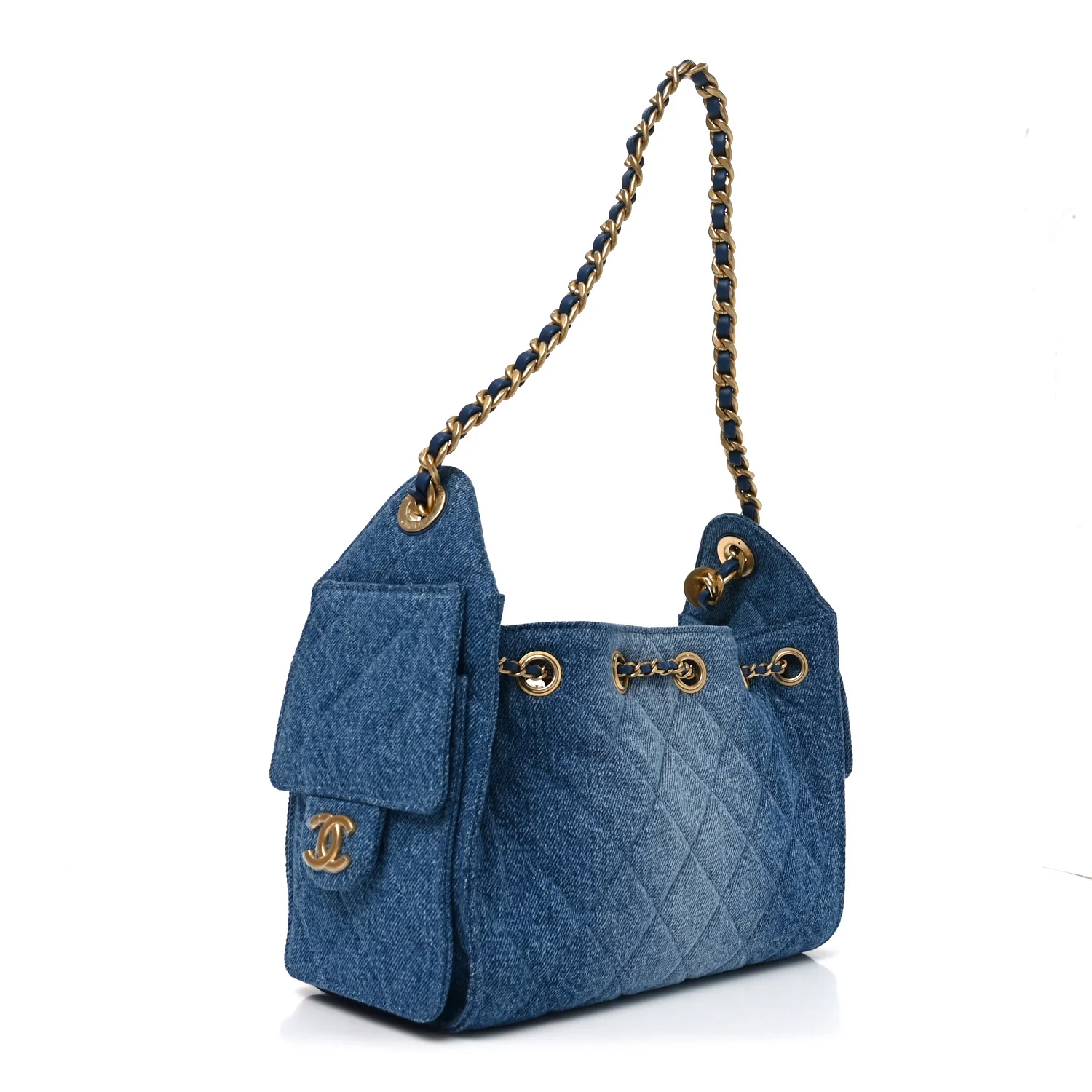 Washed Denim Quilted Mini Chanel 25 Handbag Blue - Image 3