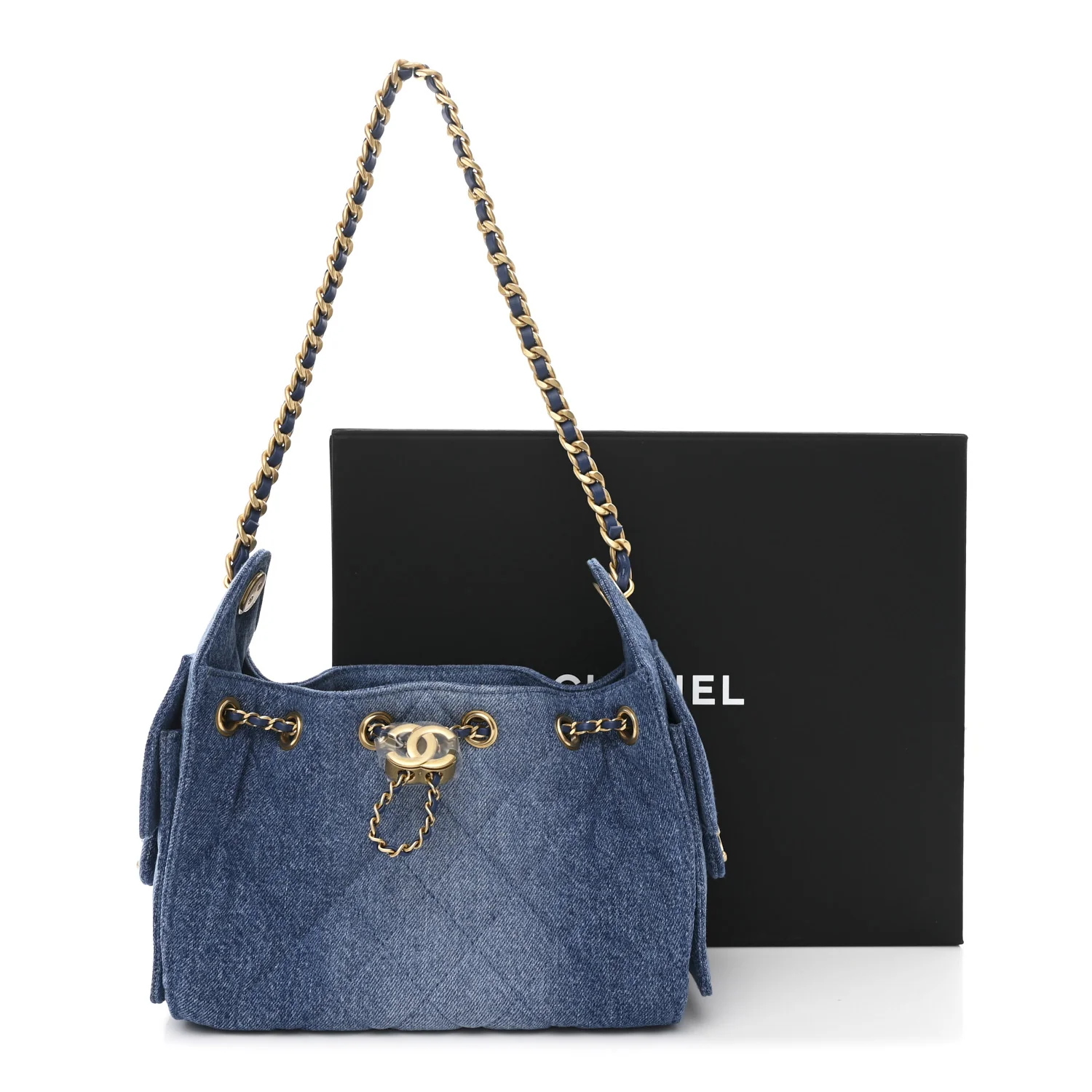 Washed Denim Quilted Mini Chanel 25 Handbag Blue - Image 11