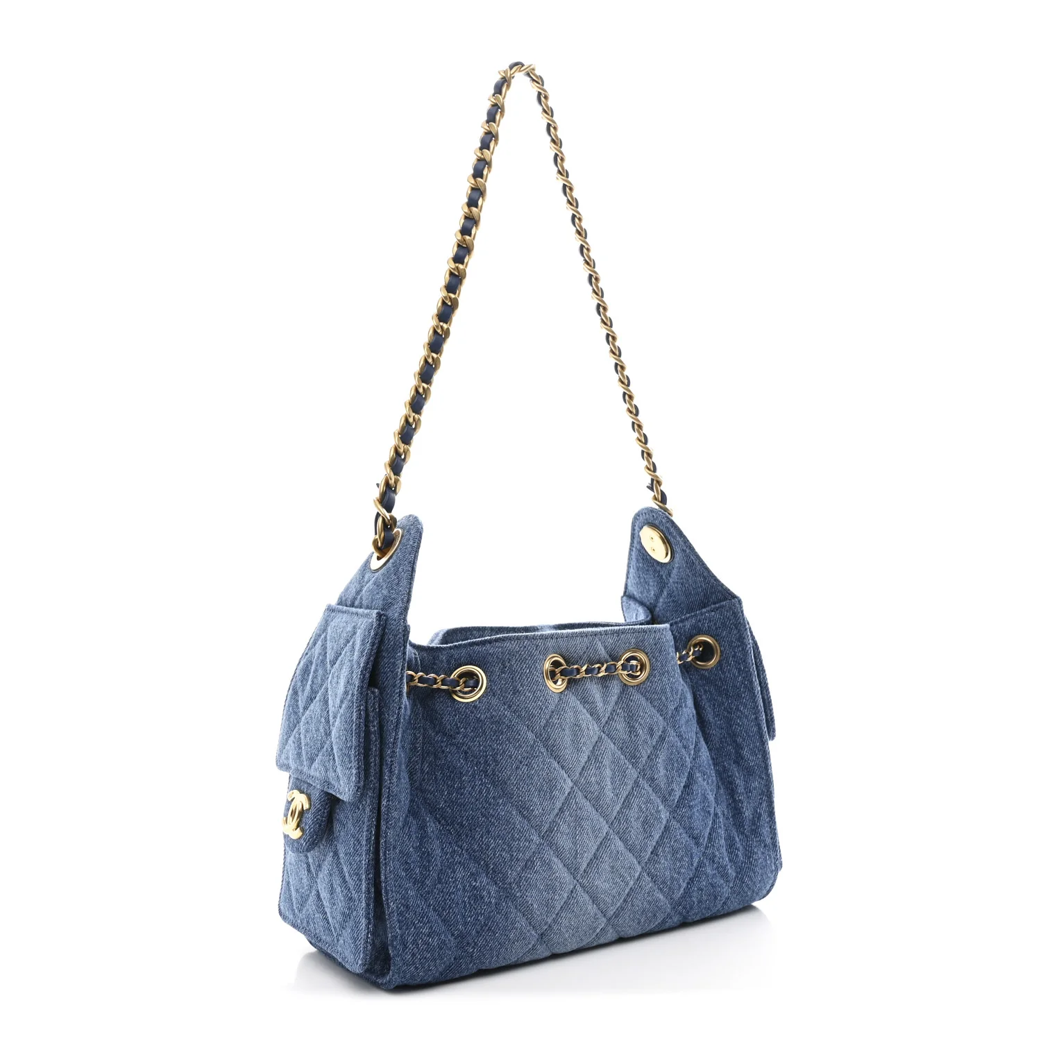 Washed Denim Quilted Mini Chanel 25 Handbag Blue - Image 3