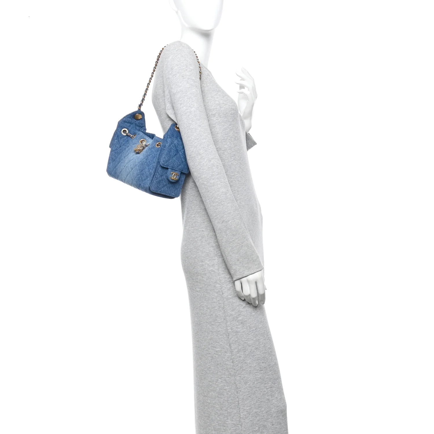 Washed Denim Quilted Mini Chanel 25 Handbag Blue - Image 2