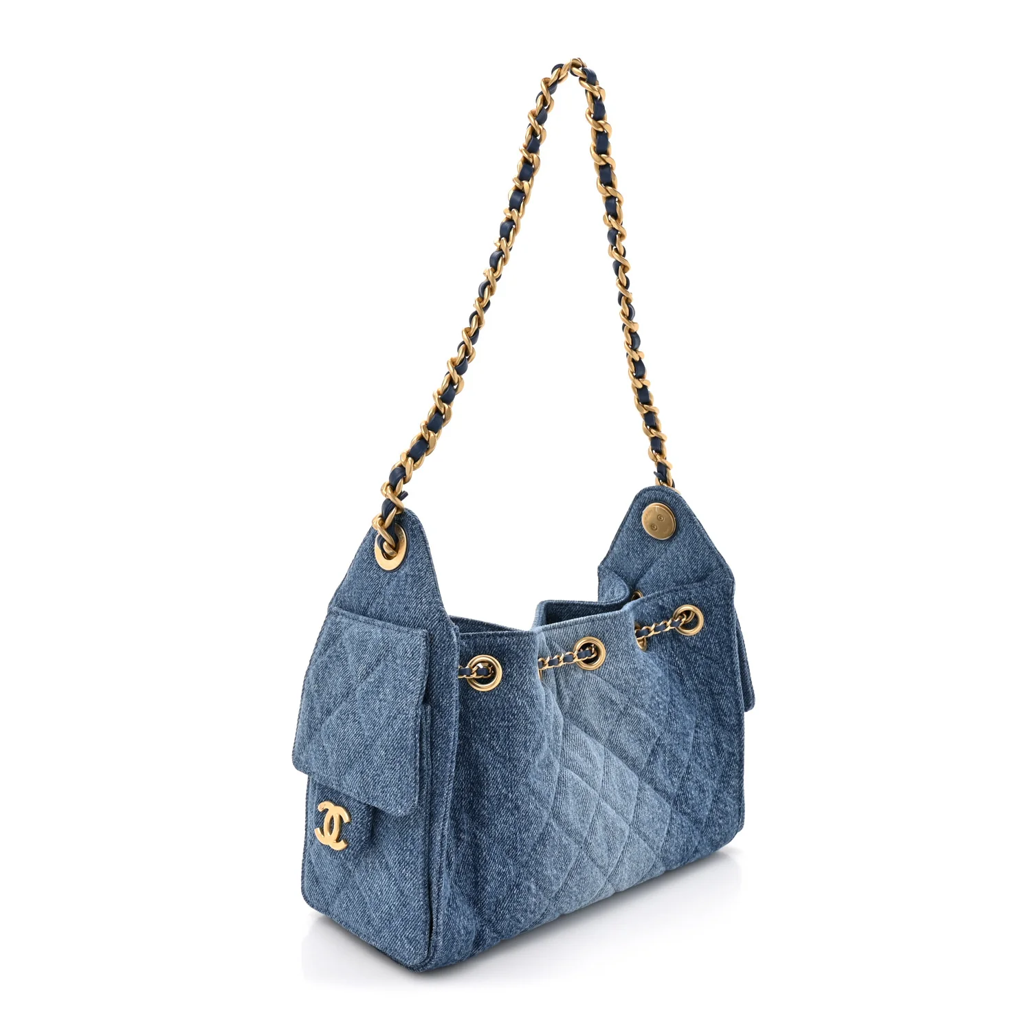 Washed Denim Quilted Mini Chanel 25 Handbag Blue - Image 2