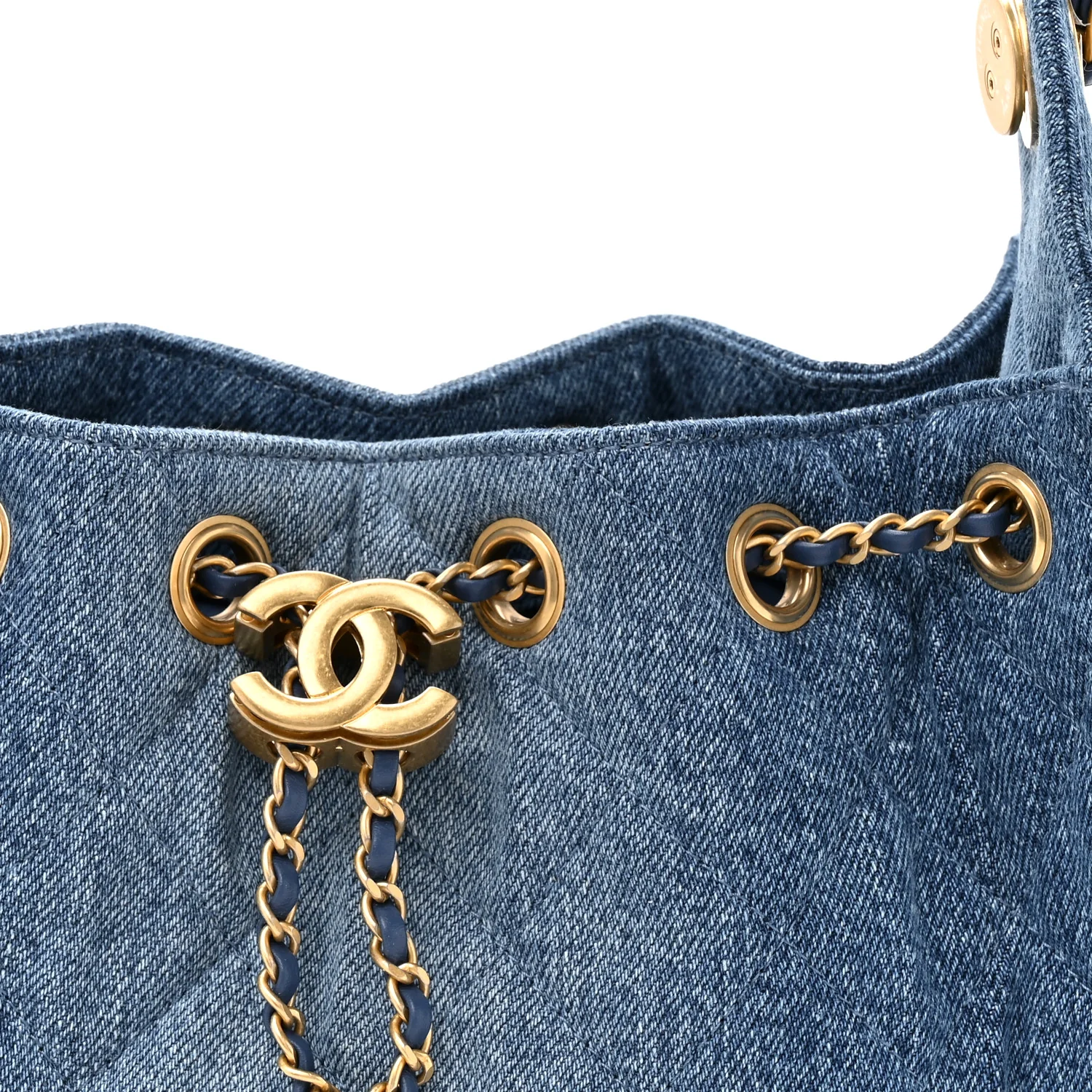Washed Denim Quilted Mini Chanel 25 Handbag Blue - Image 8