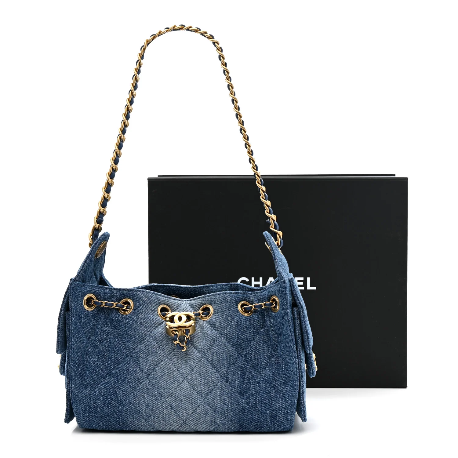 Washed Denim Quilted Mini Chanel 25 Handbag Blue - Image 11