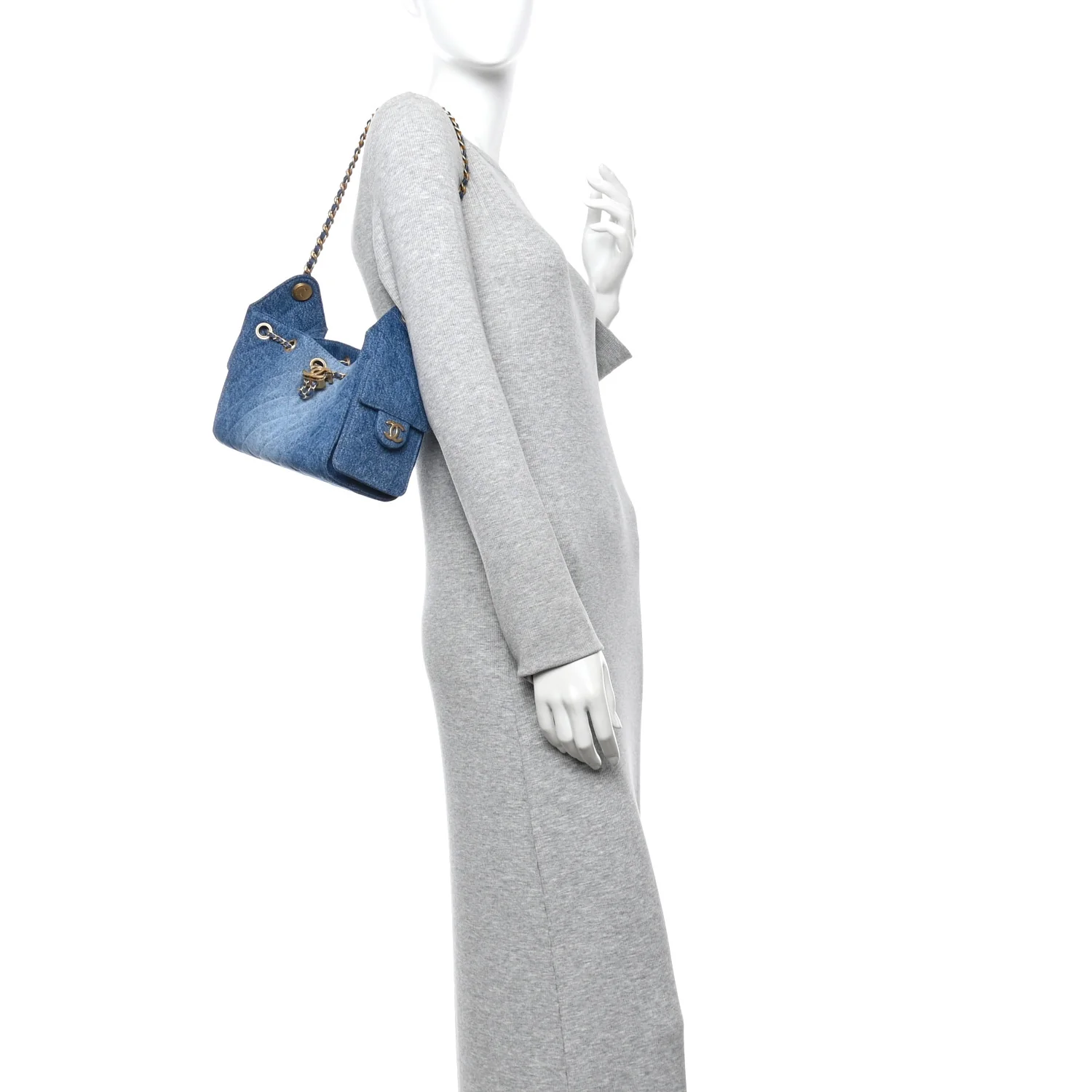 Washed Denim Quilted Mini Chanel 25 Handbag Blue - Image 2