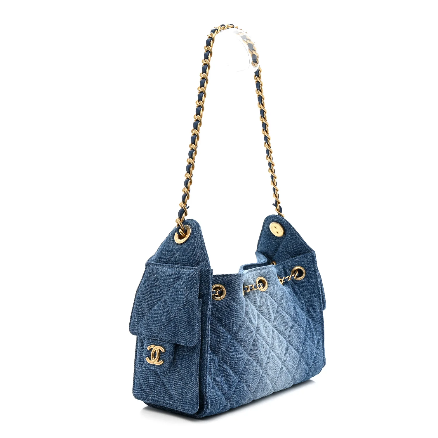 Washed Denim Quilted Mini Chanel 25 Handbag Blue - Image 3