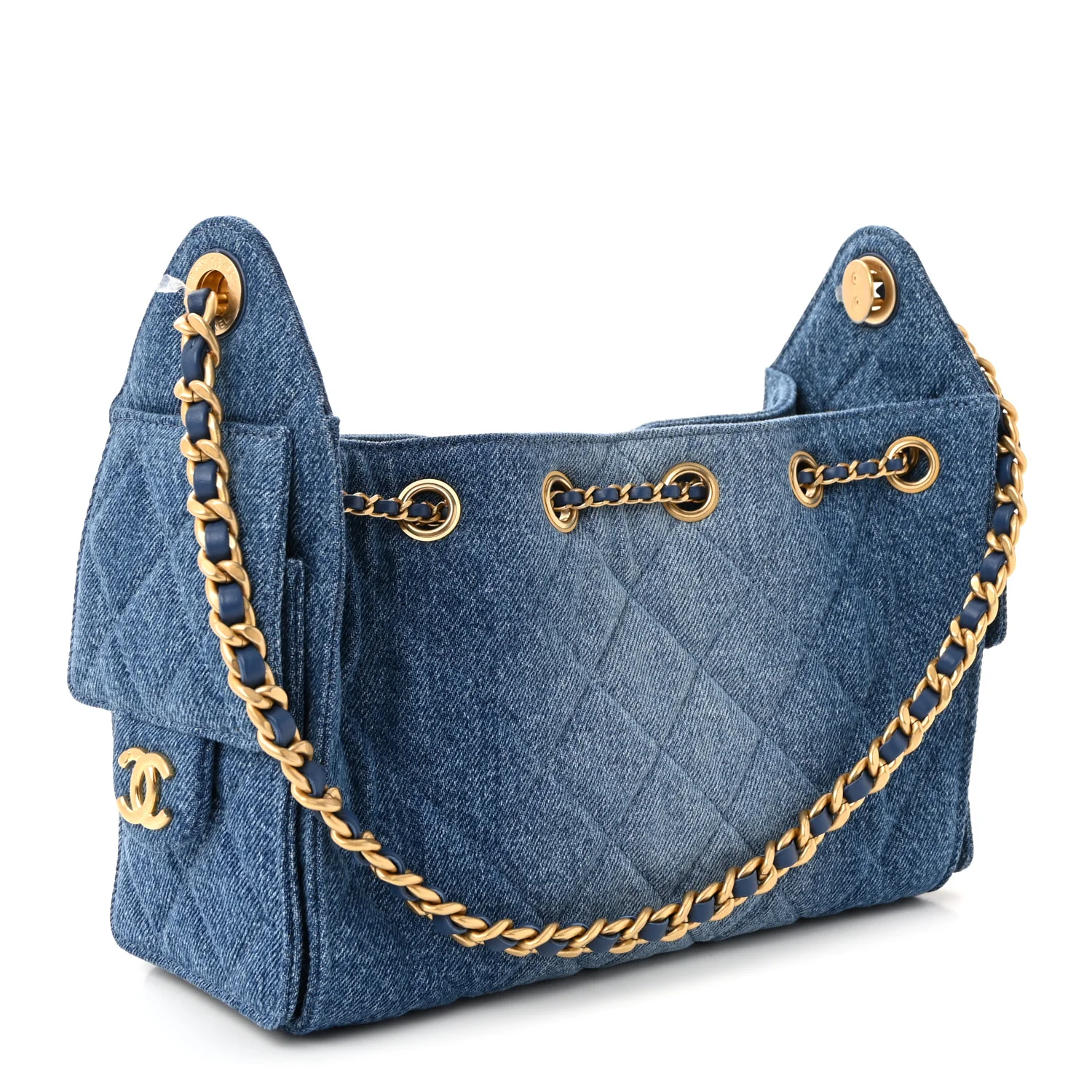 Washed Denim Quilted Mini Chanel 25 Handbag Blue - Image 3