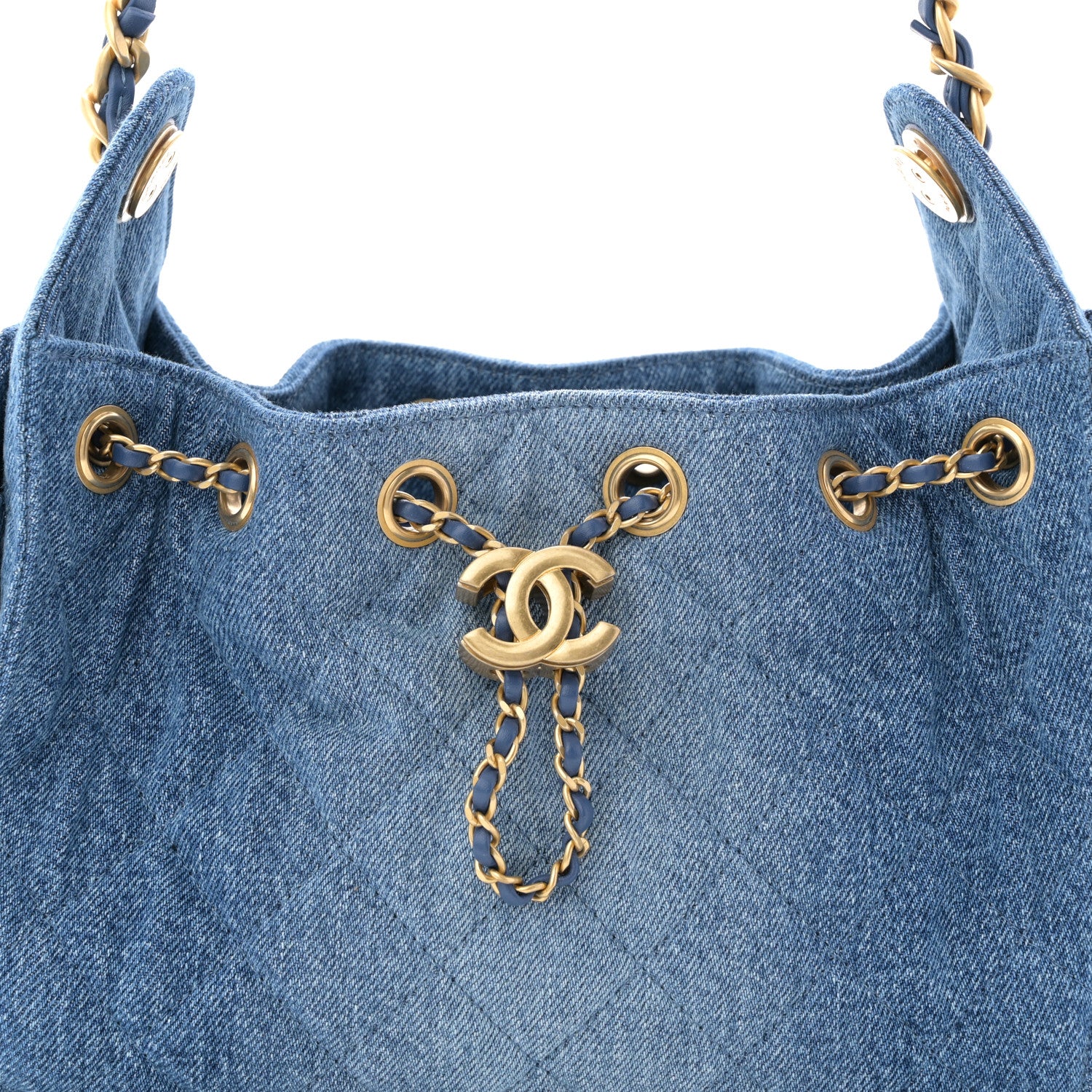 Washed Denim Quilted Mini Chanel 25 Handbag Blue - Image 14