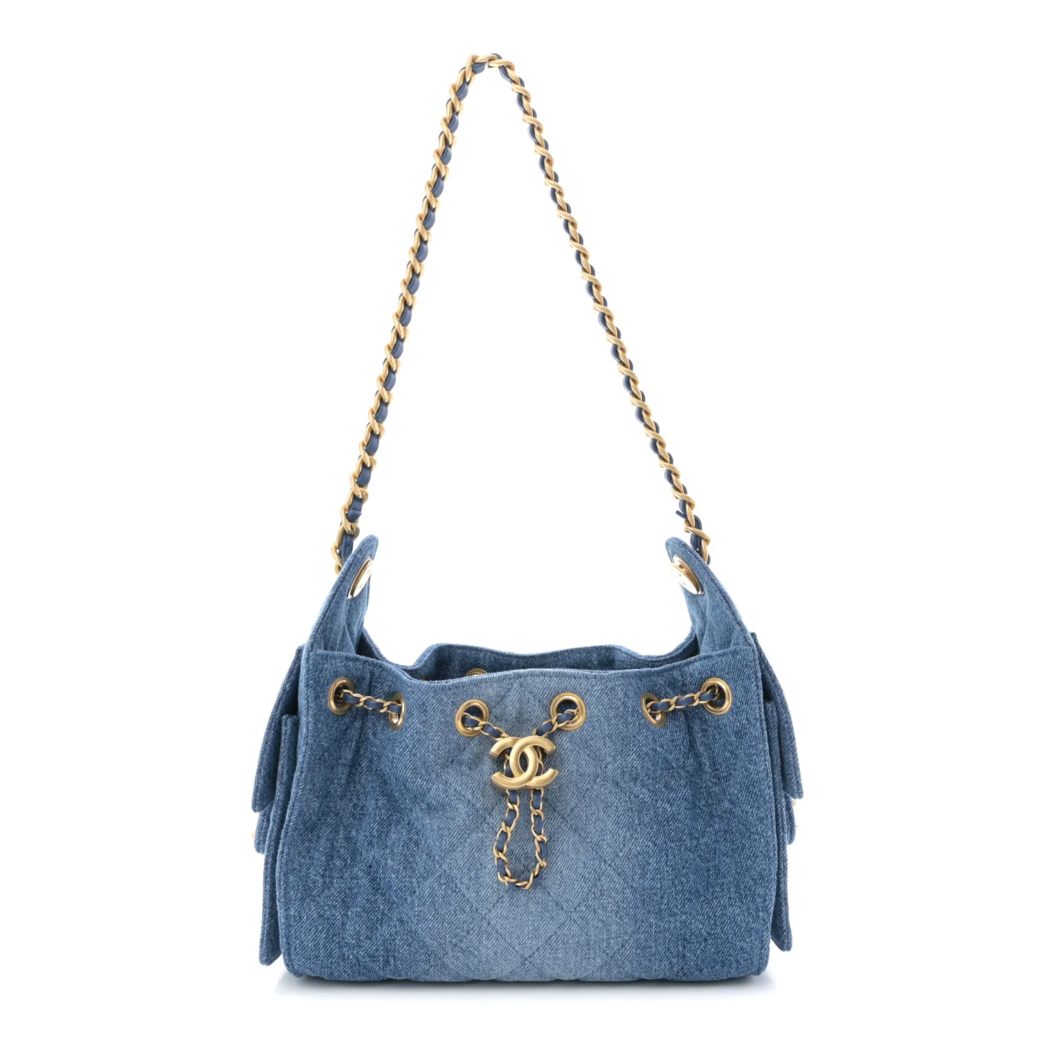 Washed Denim Quilted Mini Chanel 25 Handbag Blue - Image 2