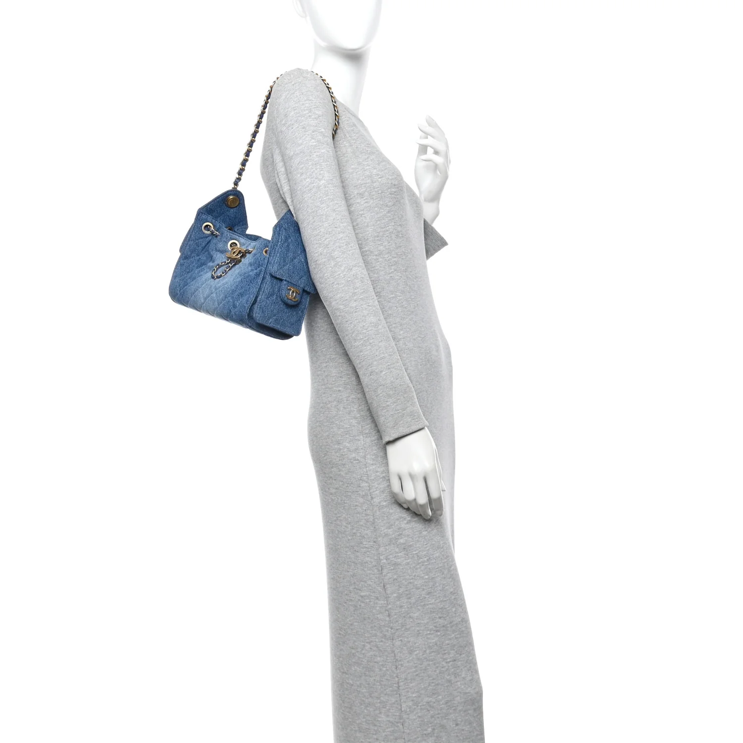 Washed Denim Quilted Mini Chanel 25 Handbag Blue - Image 3