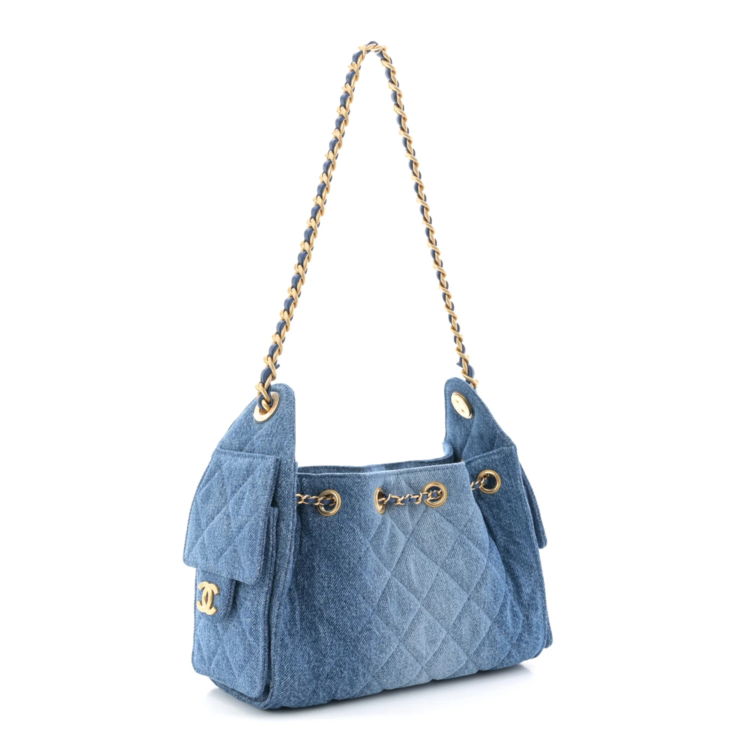 Washed Denim Quilted Mini Chanel 25 Handbag Blue - Image 4