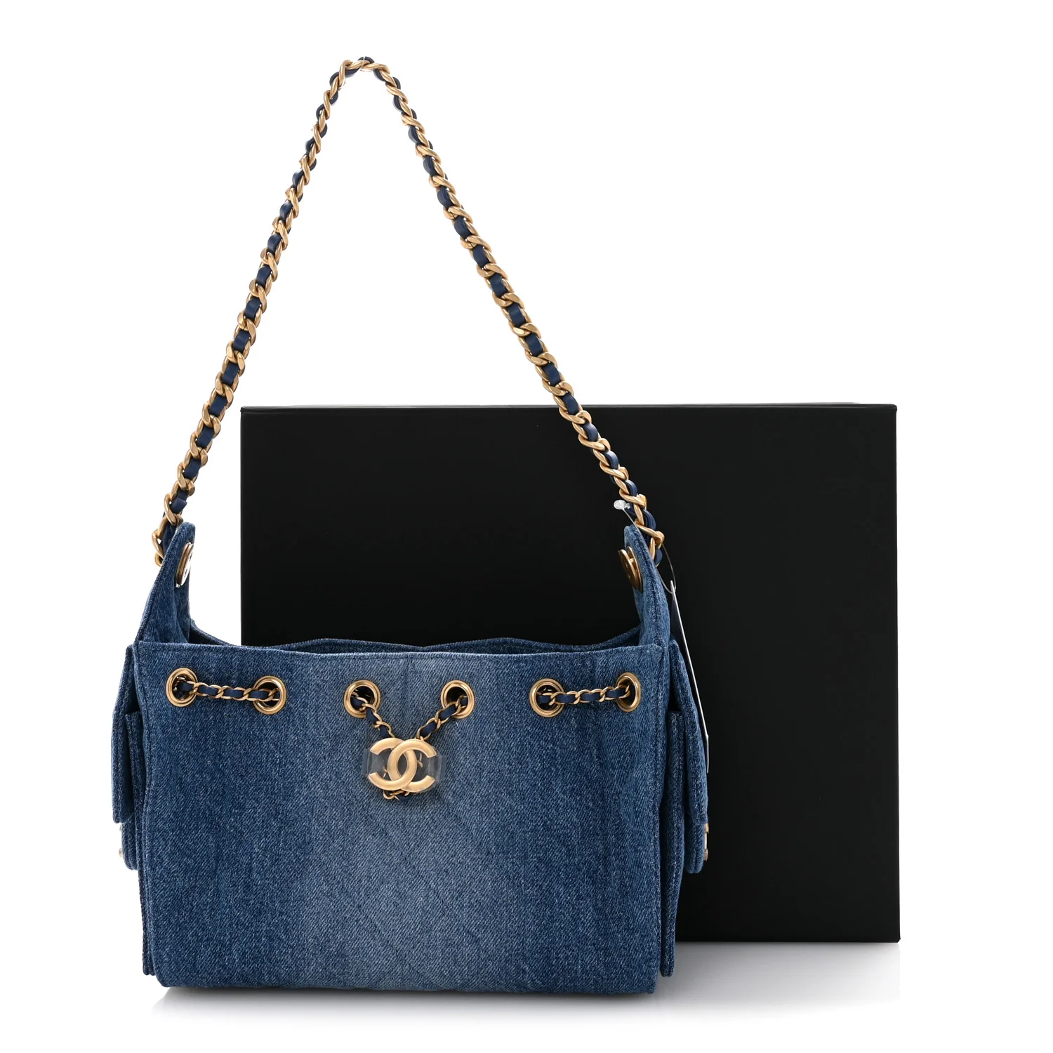 Washed Denim Quilted Mini Chanel 25 Handbag Blue - Image 11