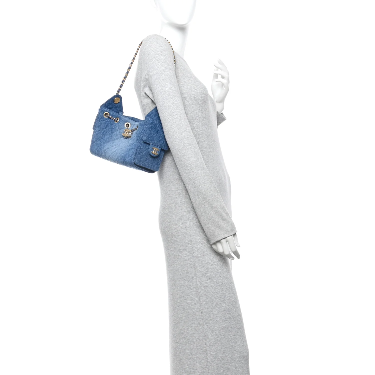 Washed Denim Quilted Mini Chanel 25 Handbag Blue - Image 2