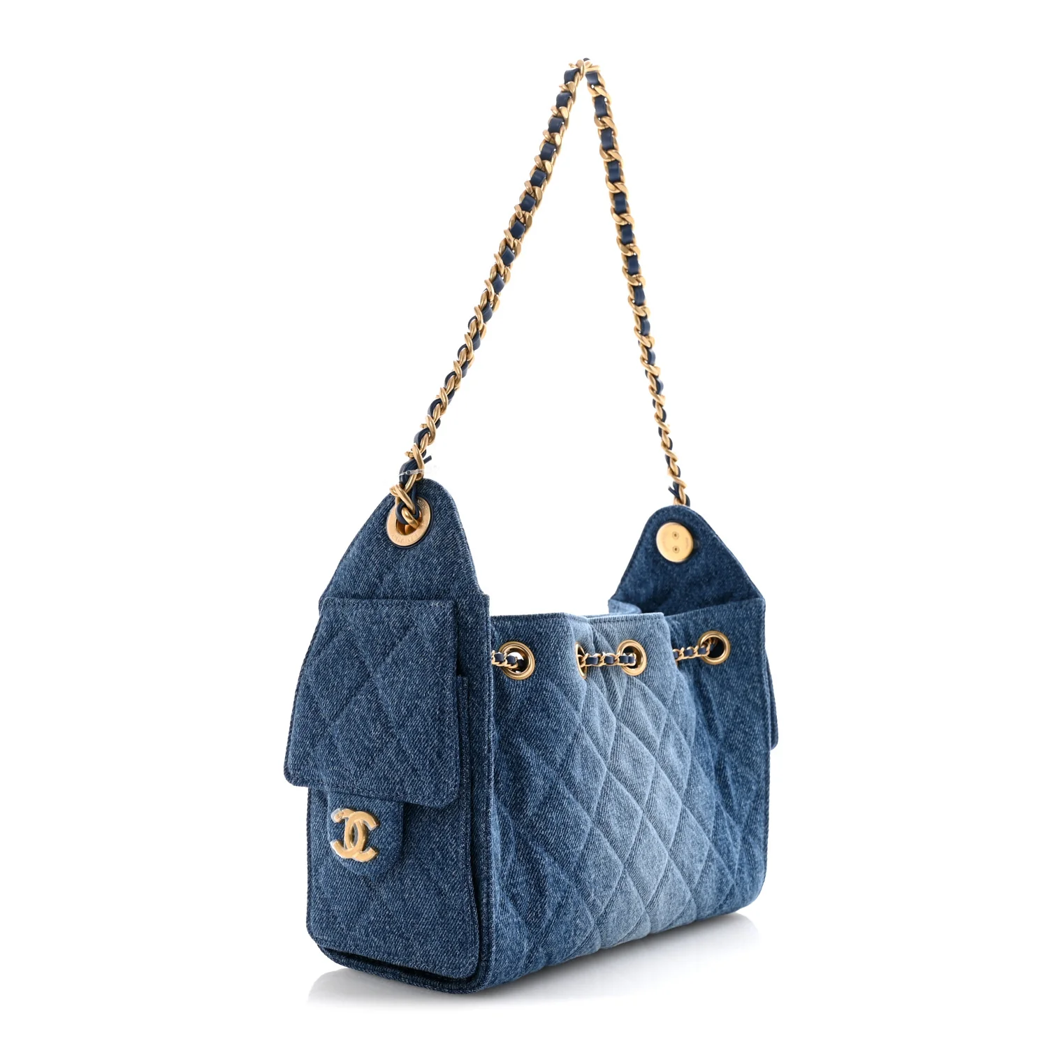 Washed Denim Quilted Mini Chanel 25 Handbag Blue - Image 3