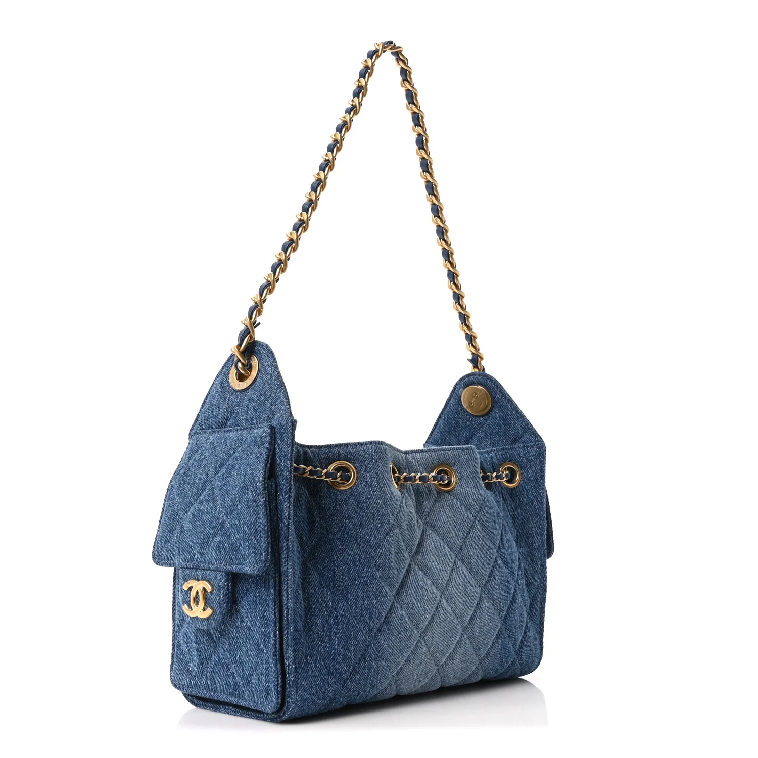 Washed Denim Quilted Mini Chanel 25 Handbag Blue - Image 5