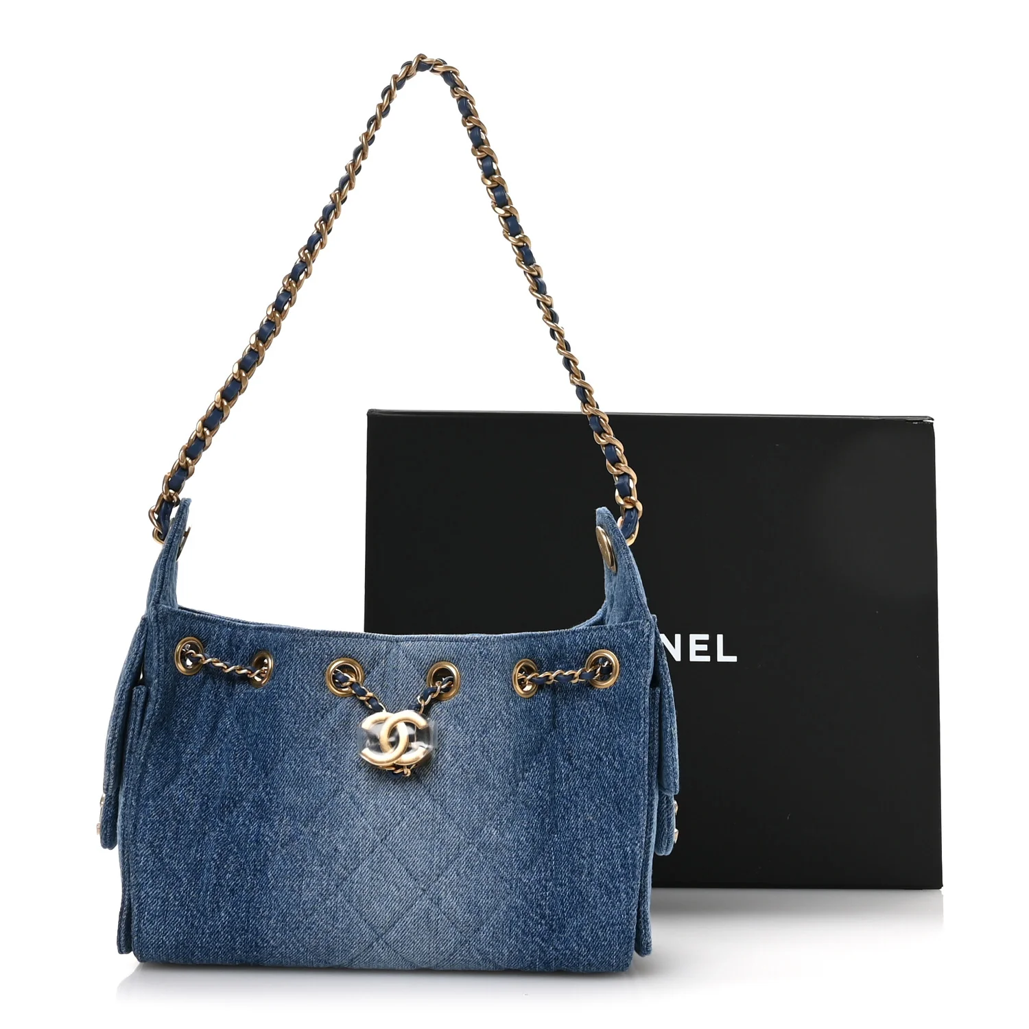 Washed Denim Quilted Mini Chanel 25 Handbag Blue - Image 11