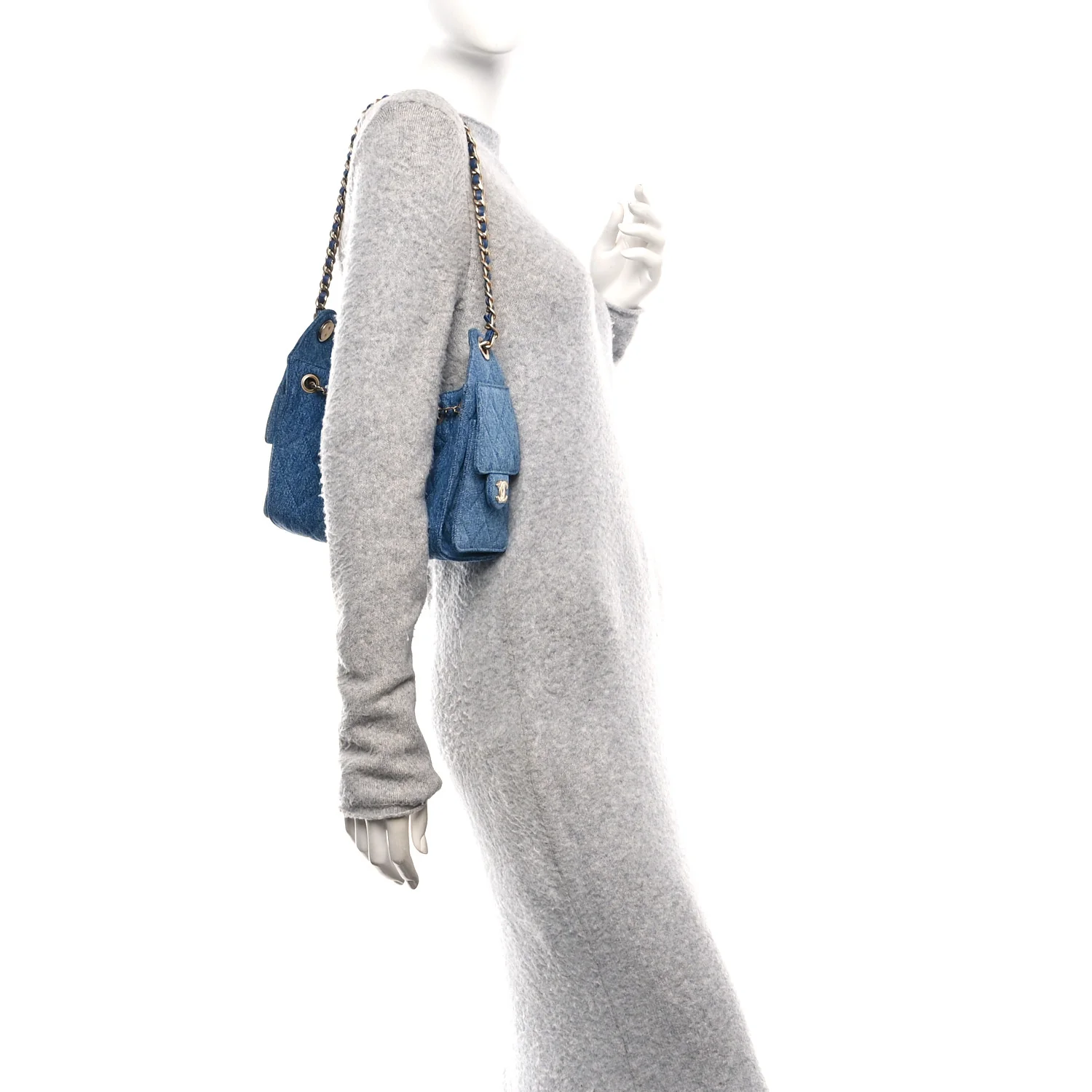 Washed Denim Quilted Mini Chanel 25 Handbag Blue - Image 2