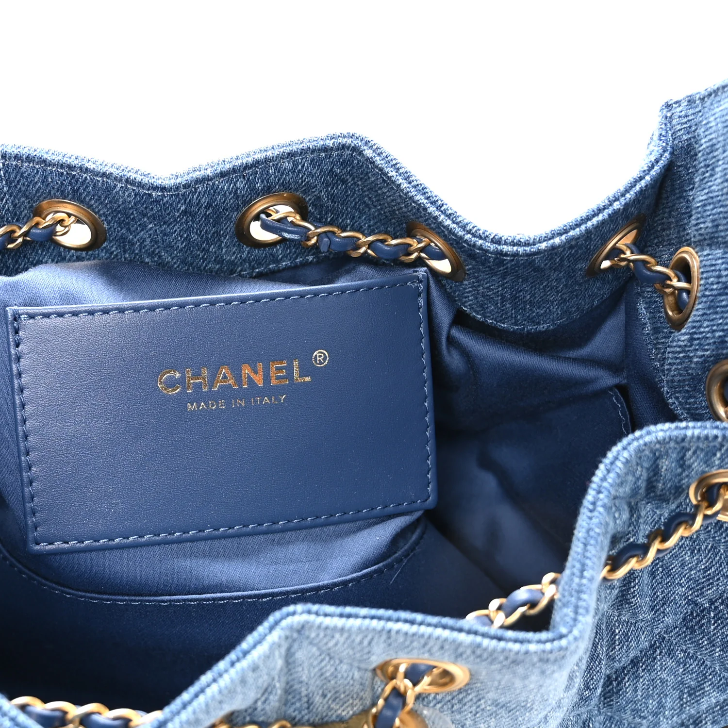 Washed Denim Quilted Mini Chanel 25 Handbag Blue - Image 6