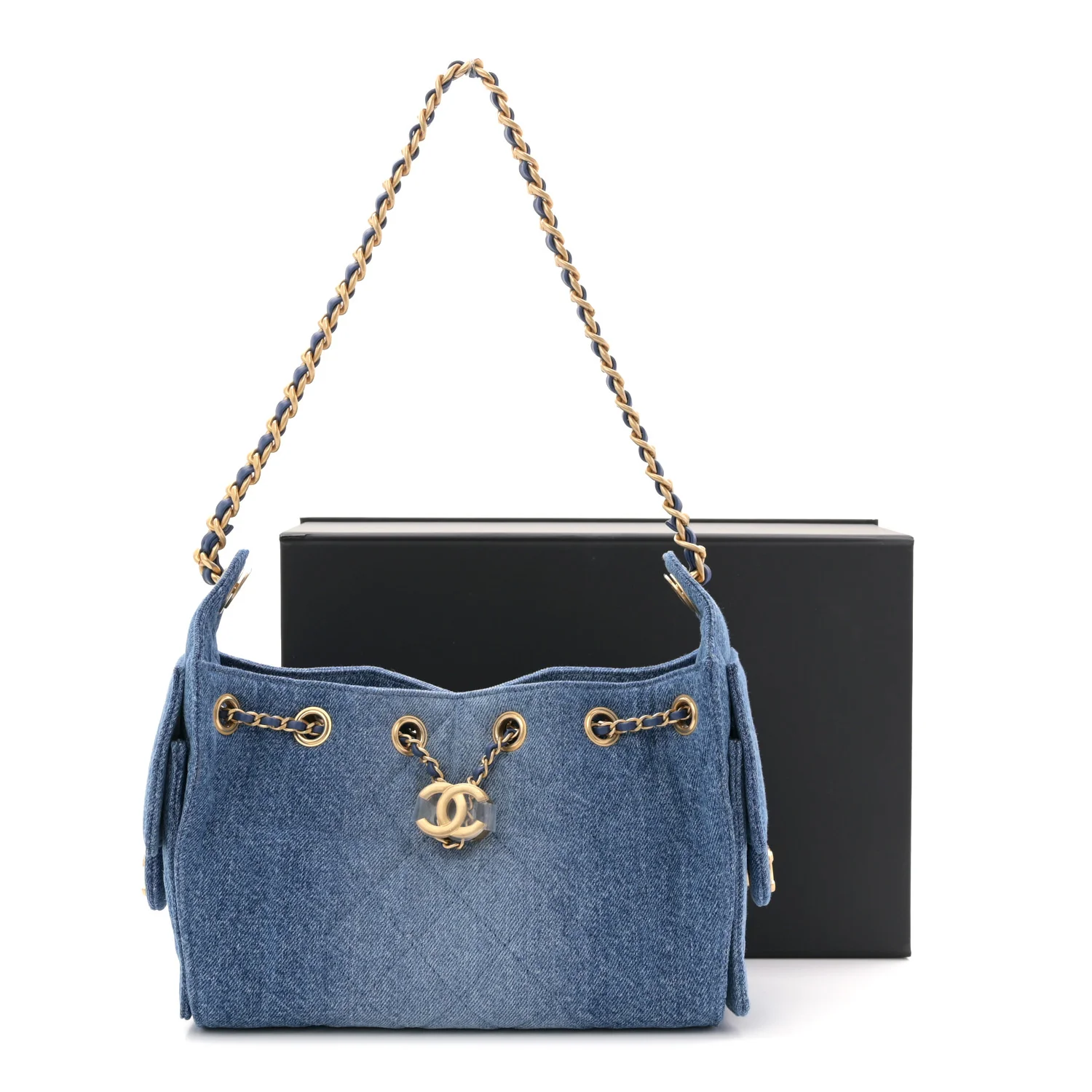 Washed Denim Quilted Mini Chanel 25 Handbag Blue - Image 12