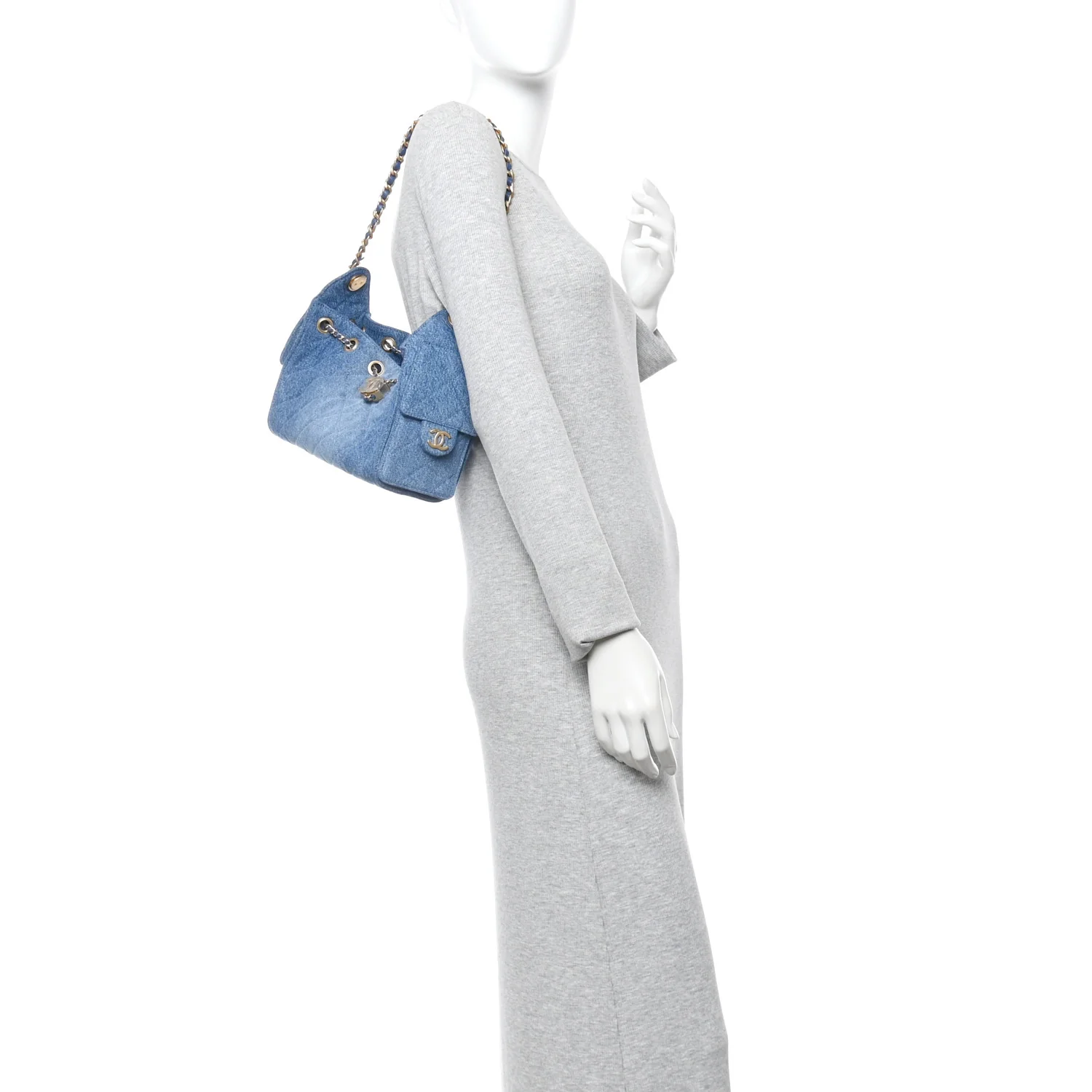 Washed Denim Quilted Mini Chanel 25 Handbag Blue - Image 2