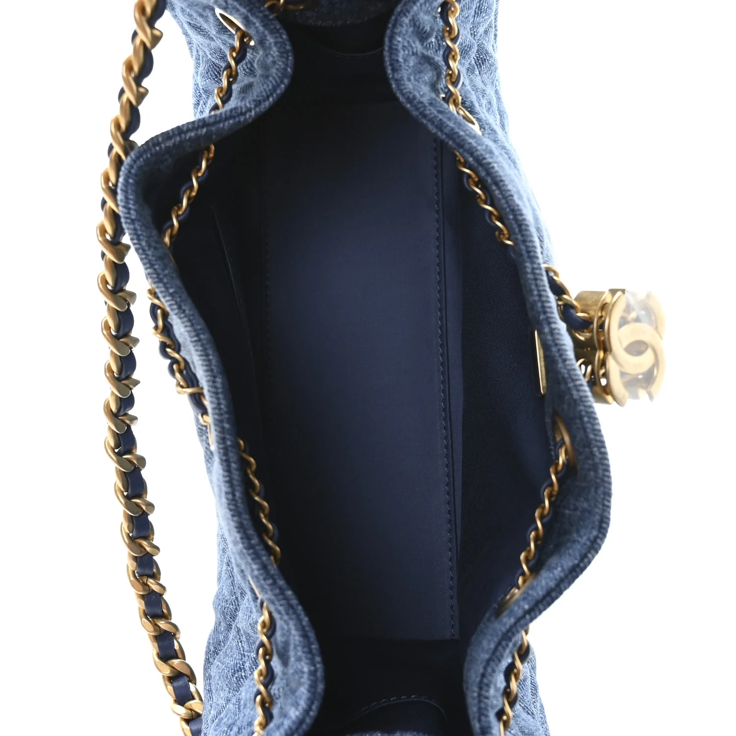 Washed Denim Quilted Mini Chanel 25 Handbag Blue - Image 2