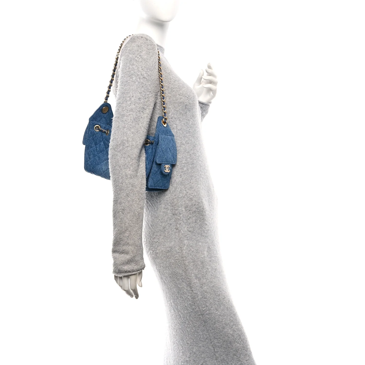 Washed Denim Quilted Mini Chanel 25 Handbag Blue - Image 3