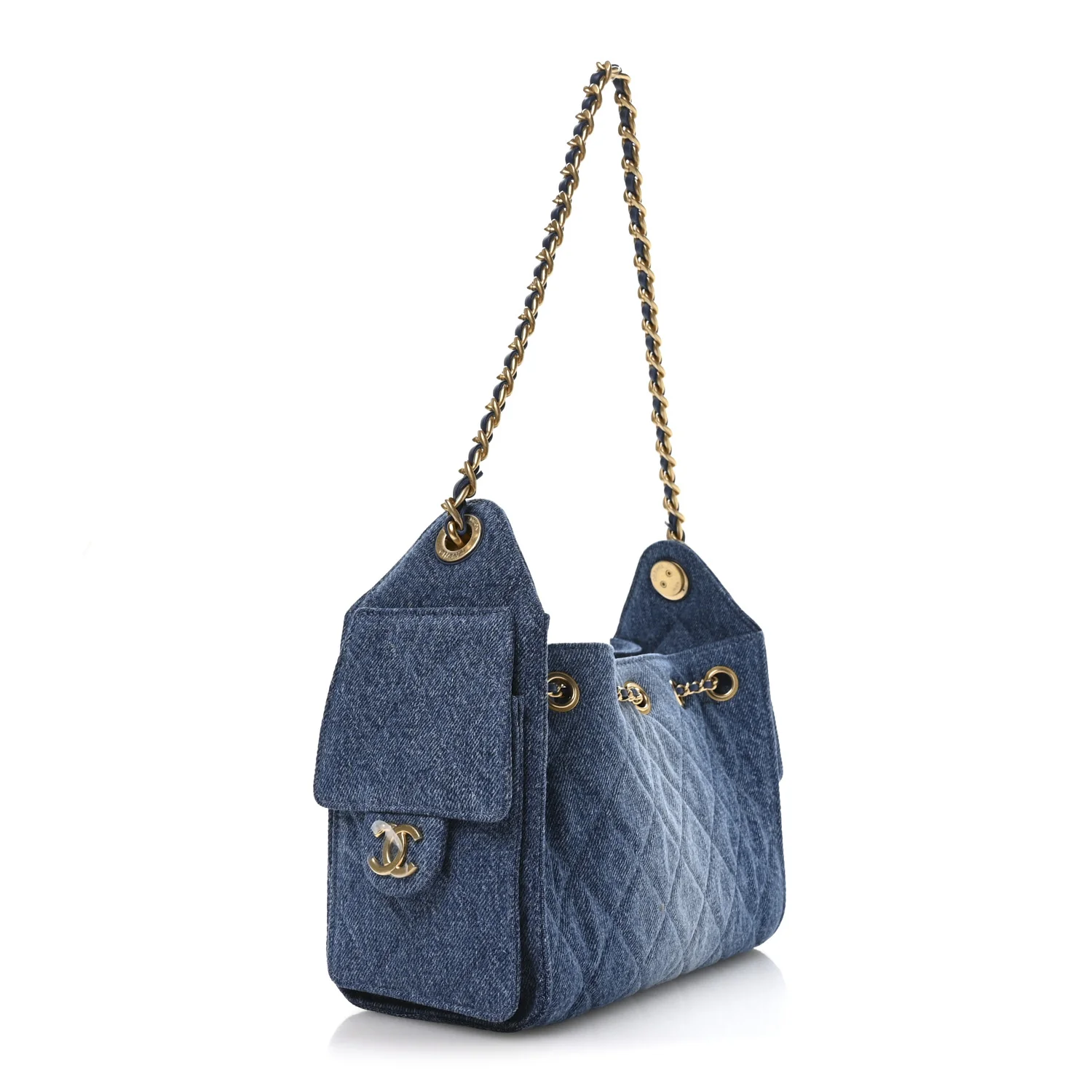 Washed Denim Quilted Mini Chanel 25 Handbag Blue - Image 4