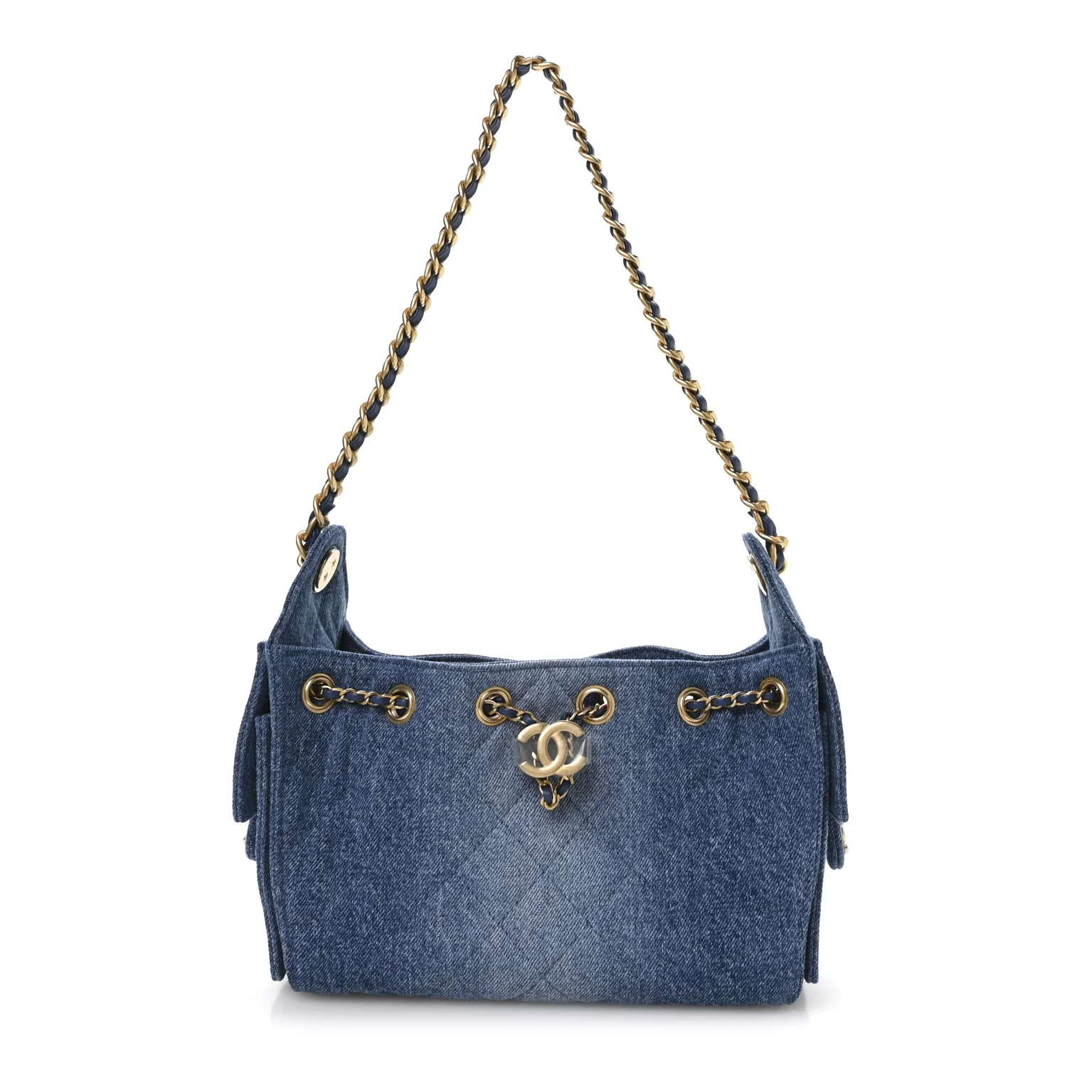 Washed Denim Quilted Mini Chanel 25 Handbag Blue - Image 5