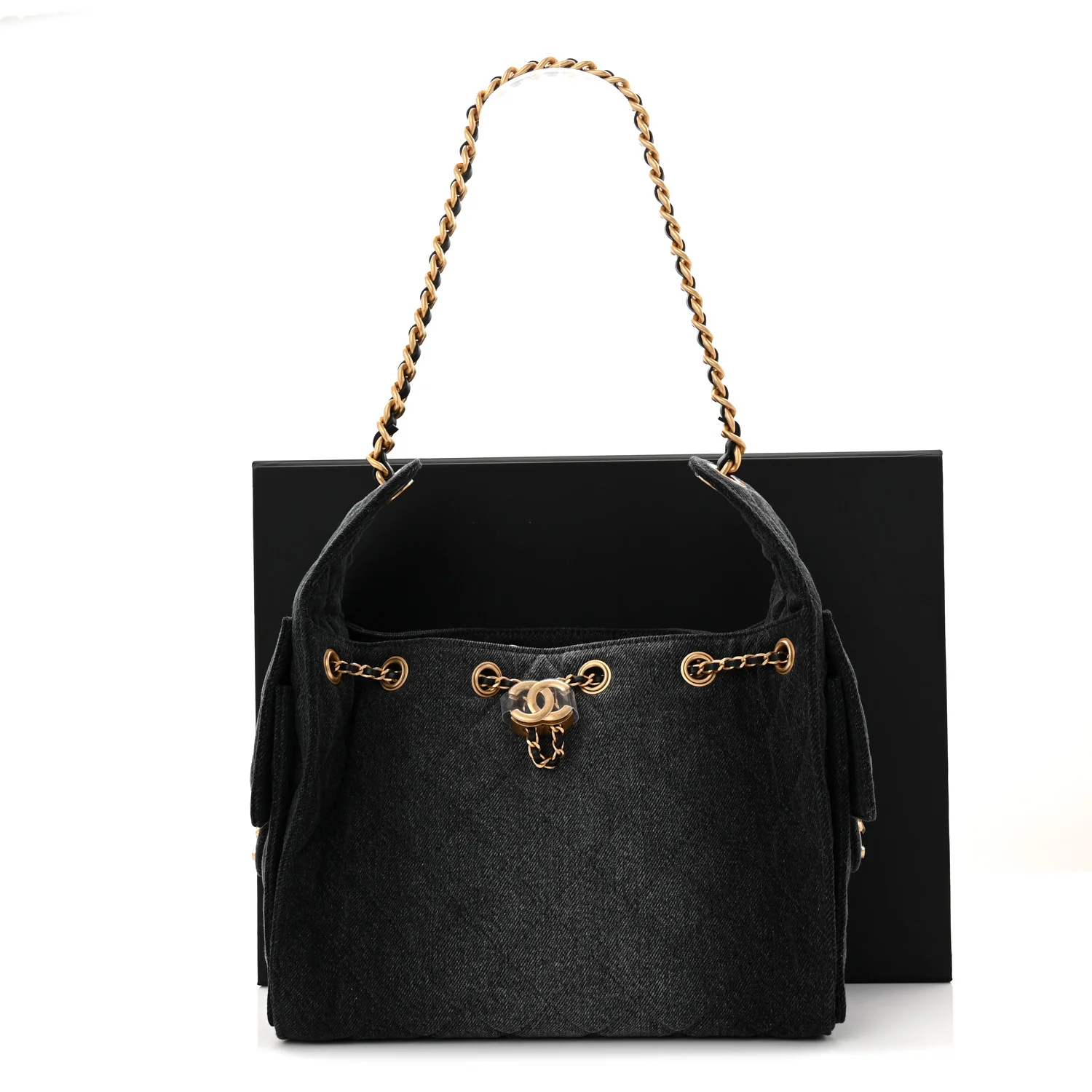 Washed Denim Quilted Small Chanel 25 Handbag Black - Image 21