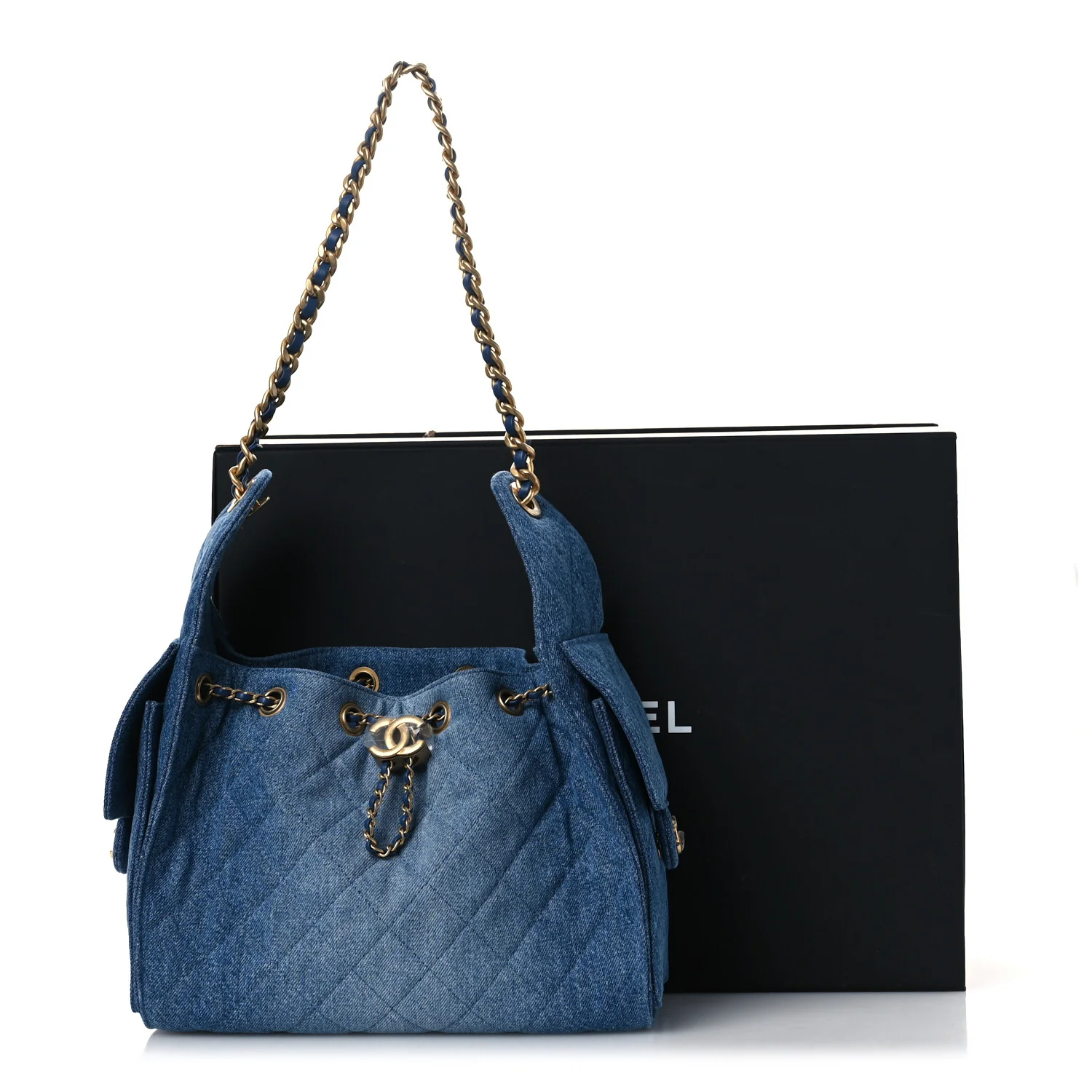 Washed Denim Quilted Small Chanel 25 Handbag Blue - Image 11