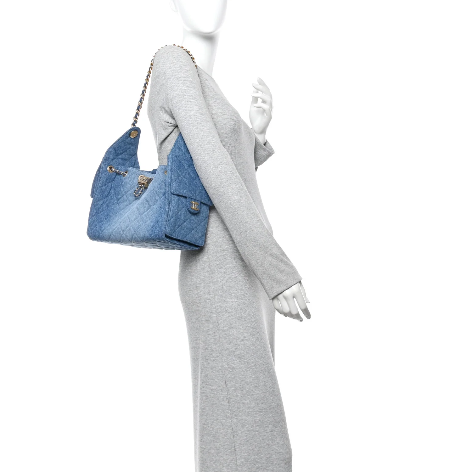 Washed Denim Quilted Small Chanel 25 Handbag Blue - Image 2