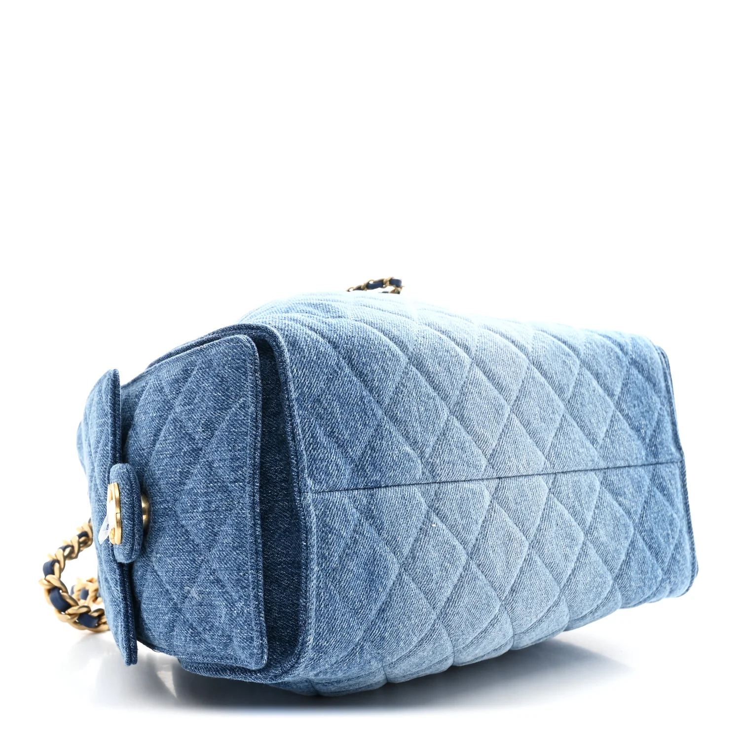 Washed Denim Quilted Small Chanel 25 Handbag Blue - Image 4