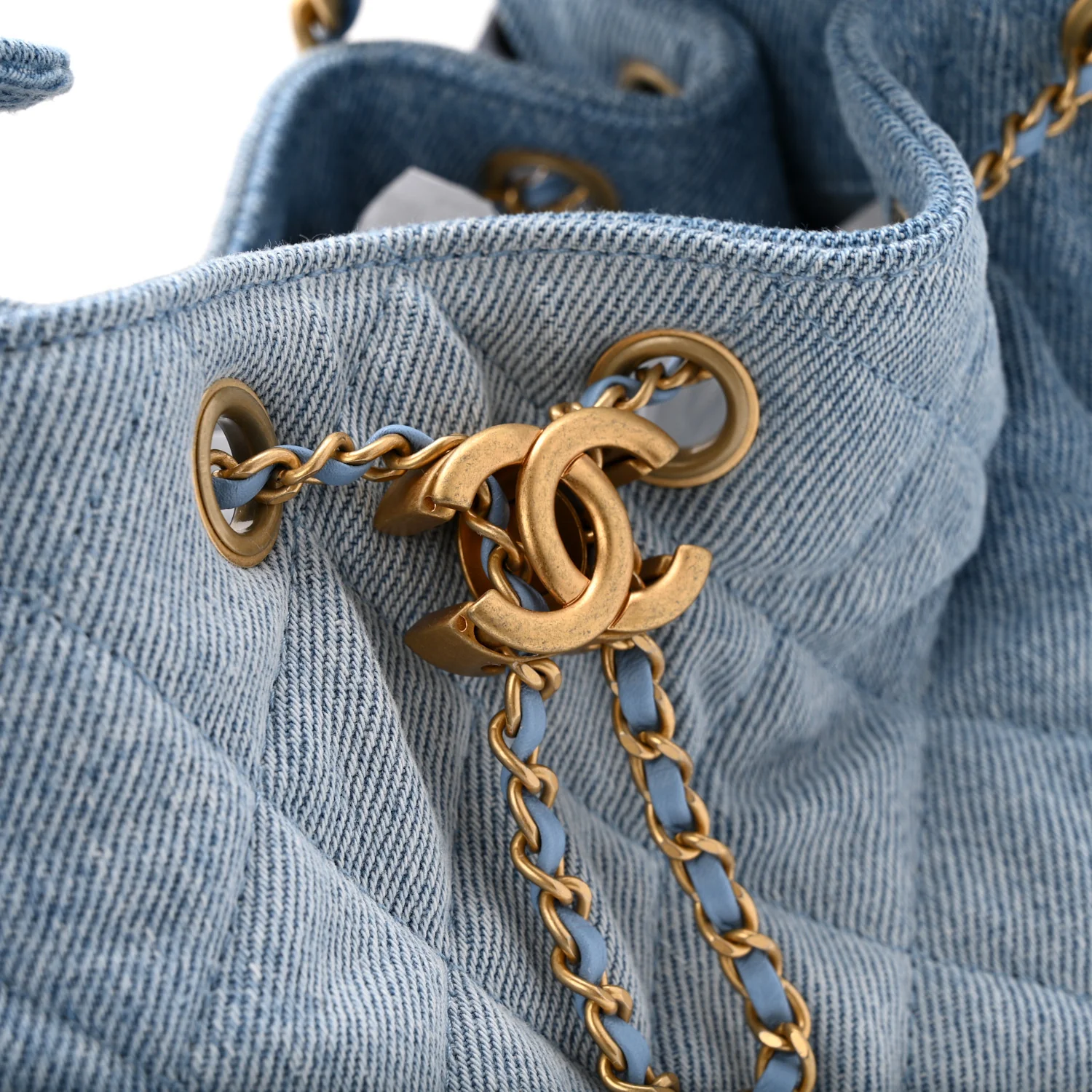 Washed Denim Quilted Small Chanel 25 Handbag Blue - Image 11