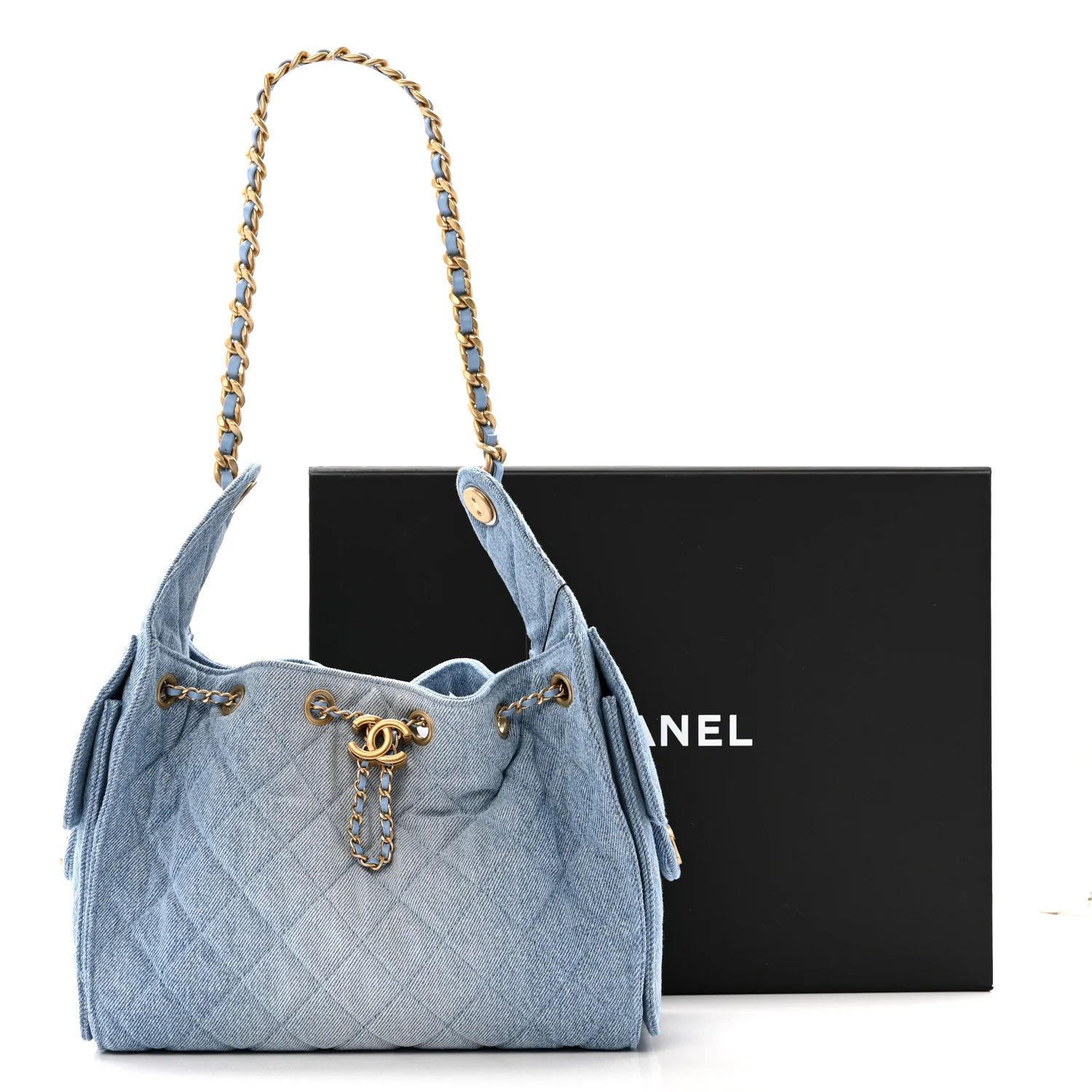 Washed Denim Quilted Small Chanel 25 Handbag Blue - Image 12