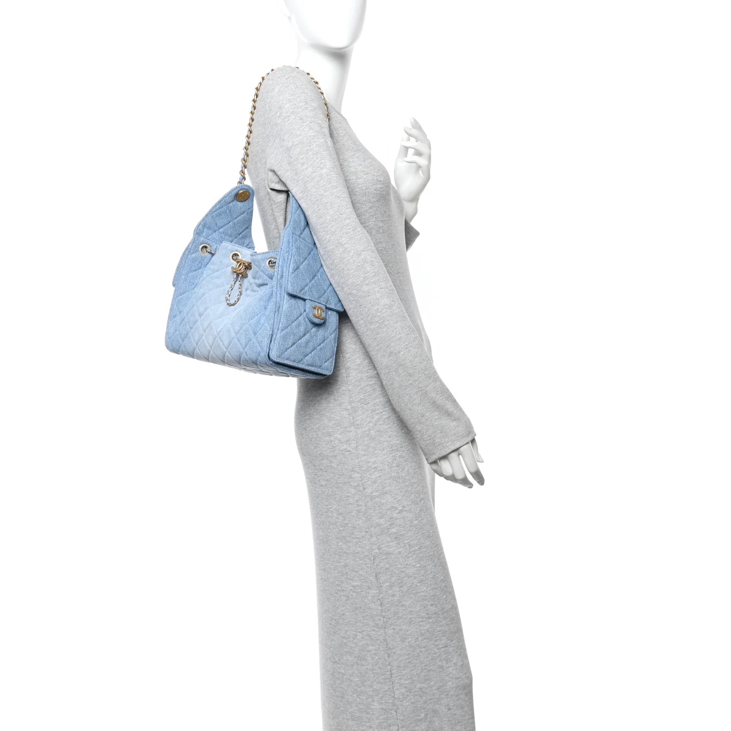 Washed Denim Quilted Small Chanel 25 Handbag Blue - Image 2