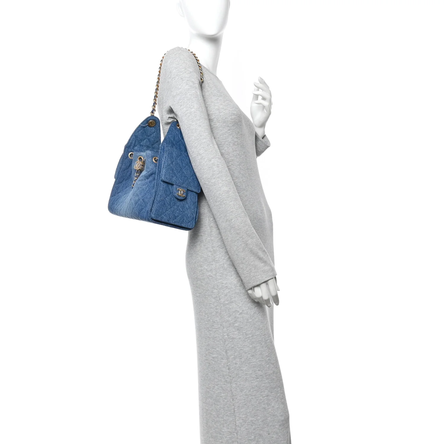 Washed Denim Quilted Small Chanel 25 Handbag Blue - Image 2
