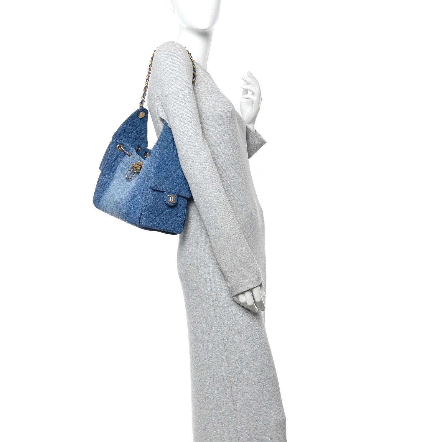 Washed Denim Quilted Small Chanel 25 Handbag Blue - Image 2