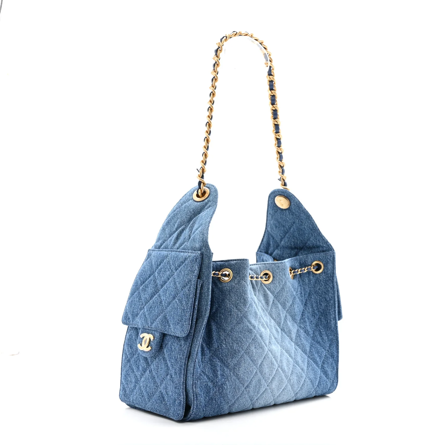 Washed Denim Quilted Small Chanel 25 Handbag Blue - Image 3