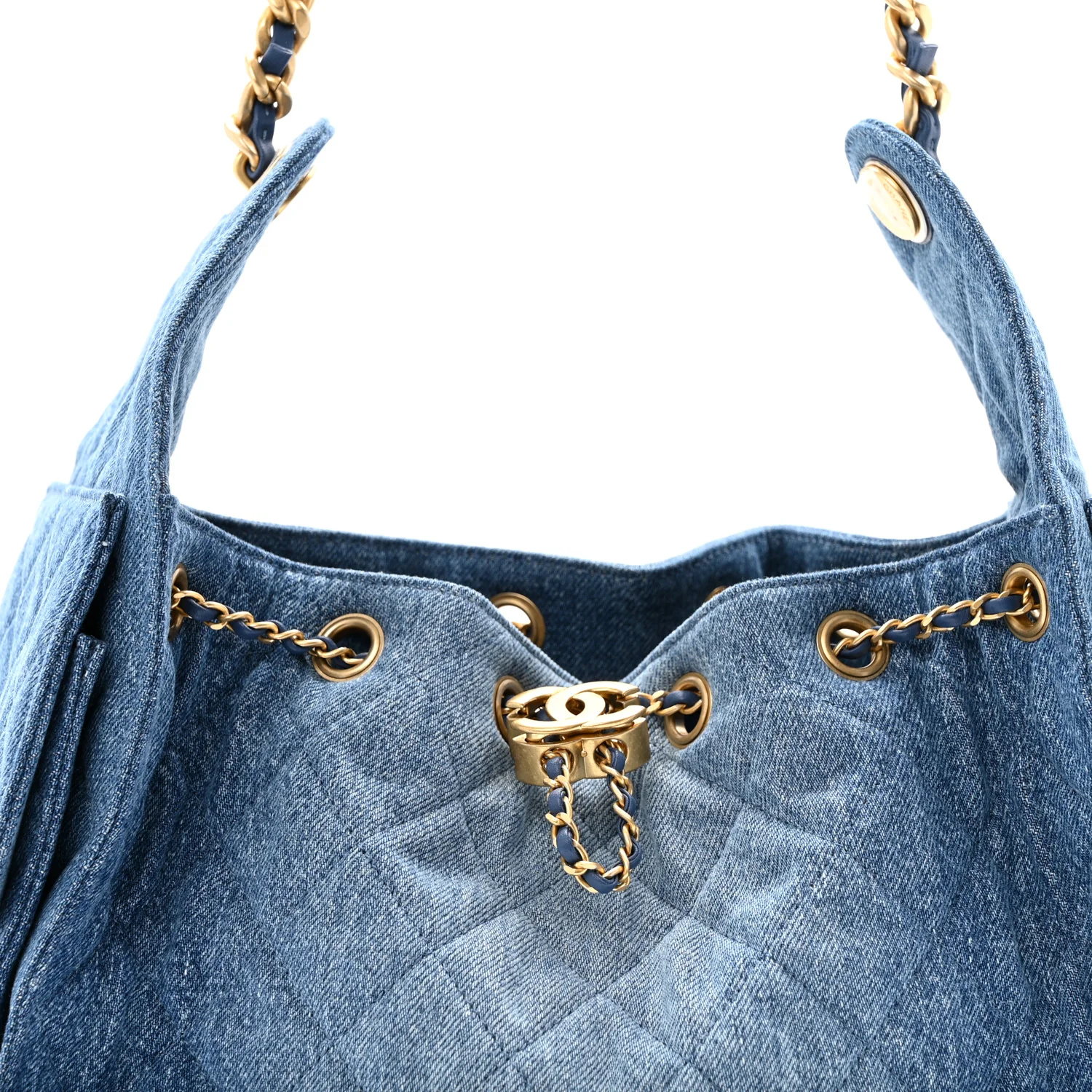 Washed Denim Quilted Small Chanel 25 Handbag Blue - Image 8