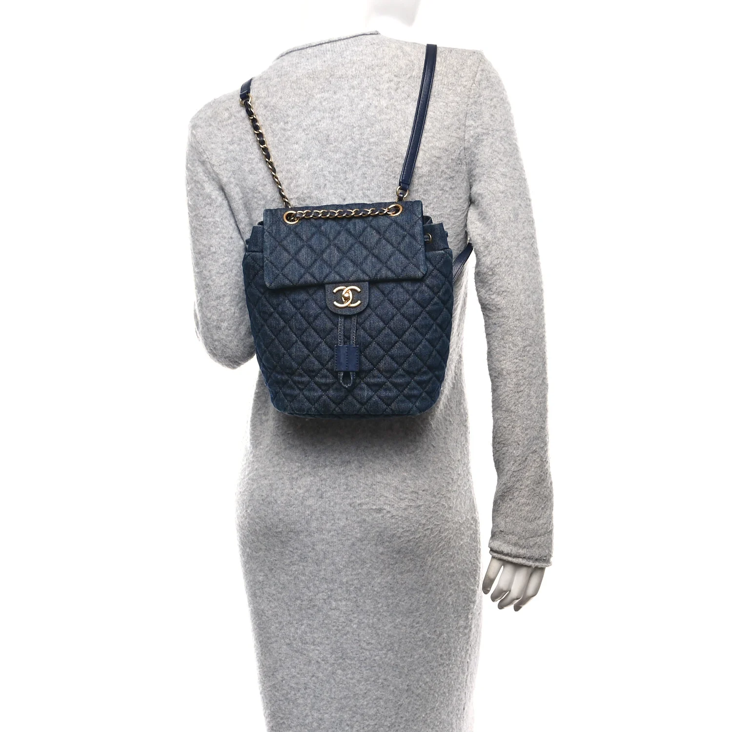 Washed Denim Quilted Small Urban Spirit Backpack Dark Blue - Image 2