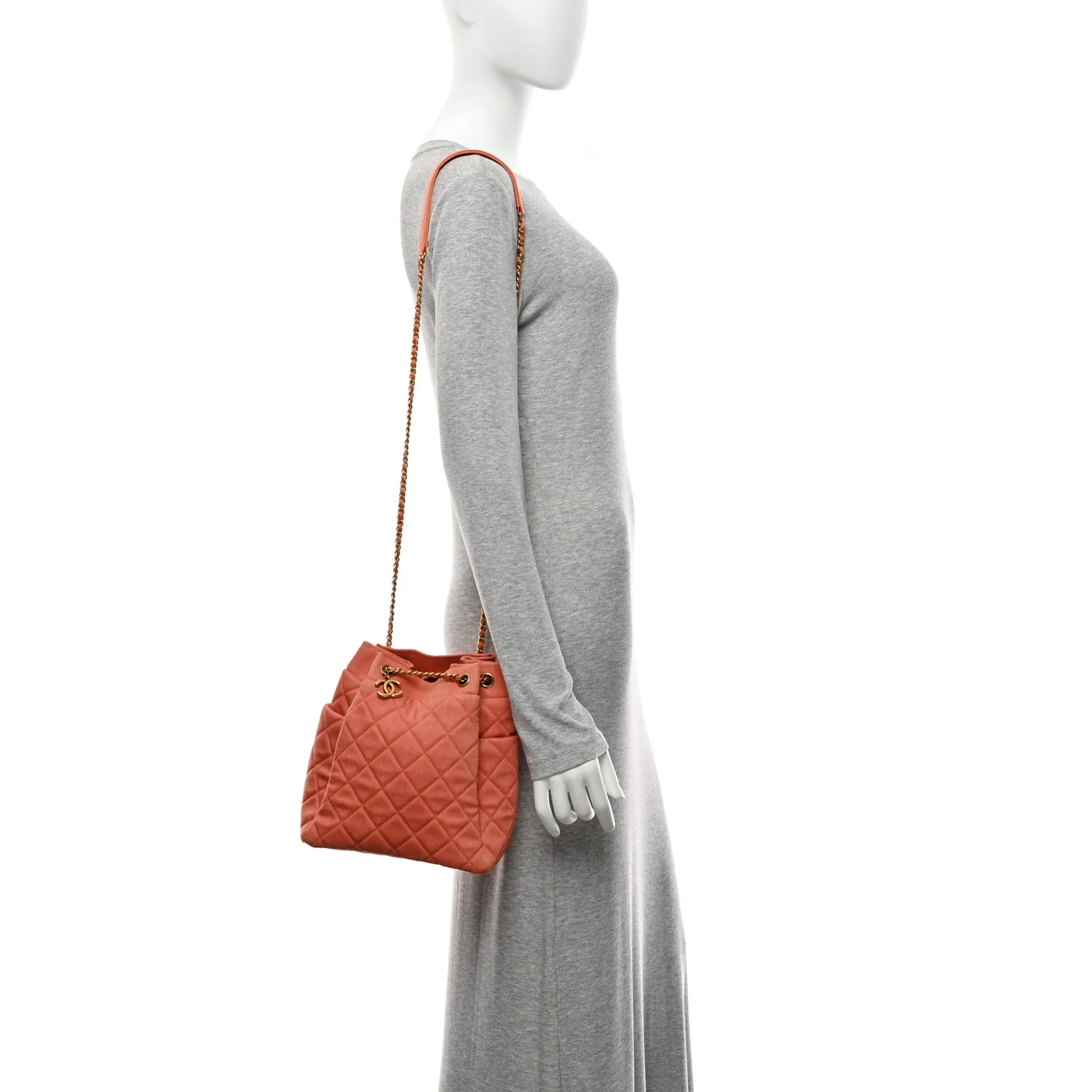 Washed Denim Quilted Small Urban Spirit Drawstring Bag Orange - Image 2
