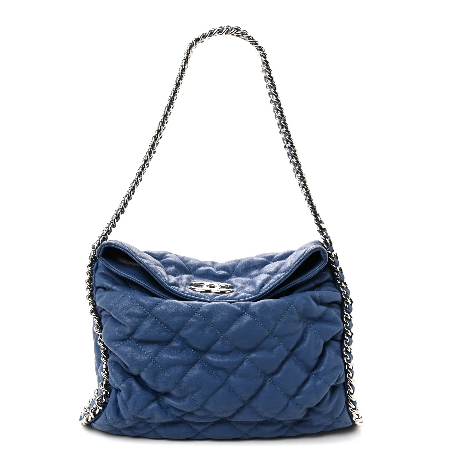 Washed Lambskin Chain Around Hobo Blue