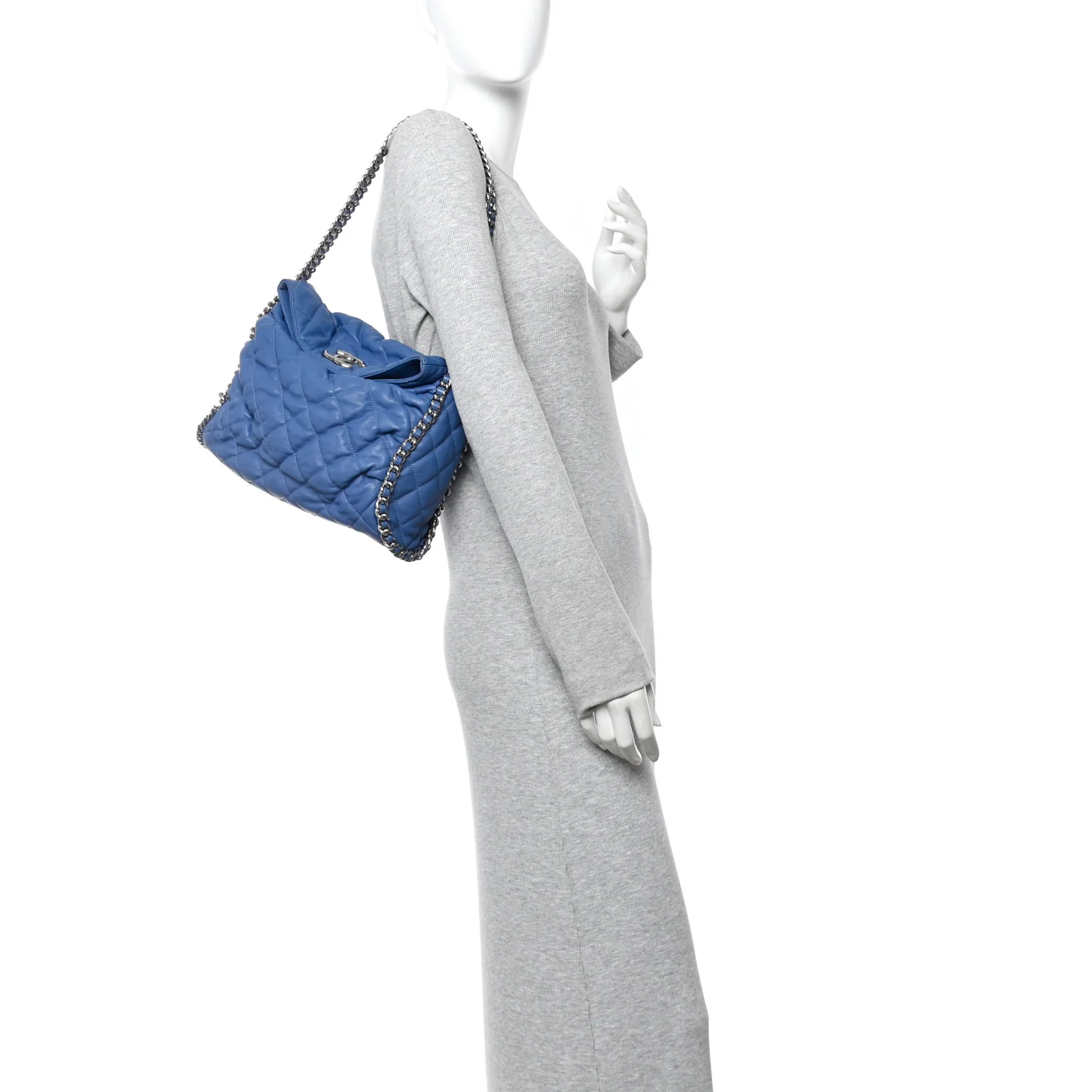 Washed Lambskin Chain Around Hobo Blue - Image 2