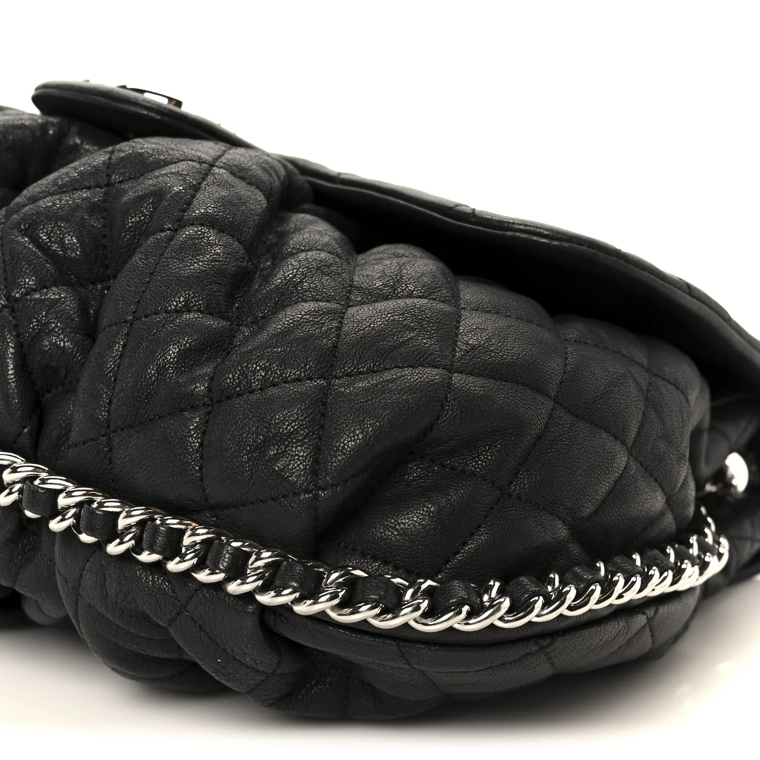 Washed Lambskin Quilted Large Chain Around Messenger Black - Image 10