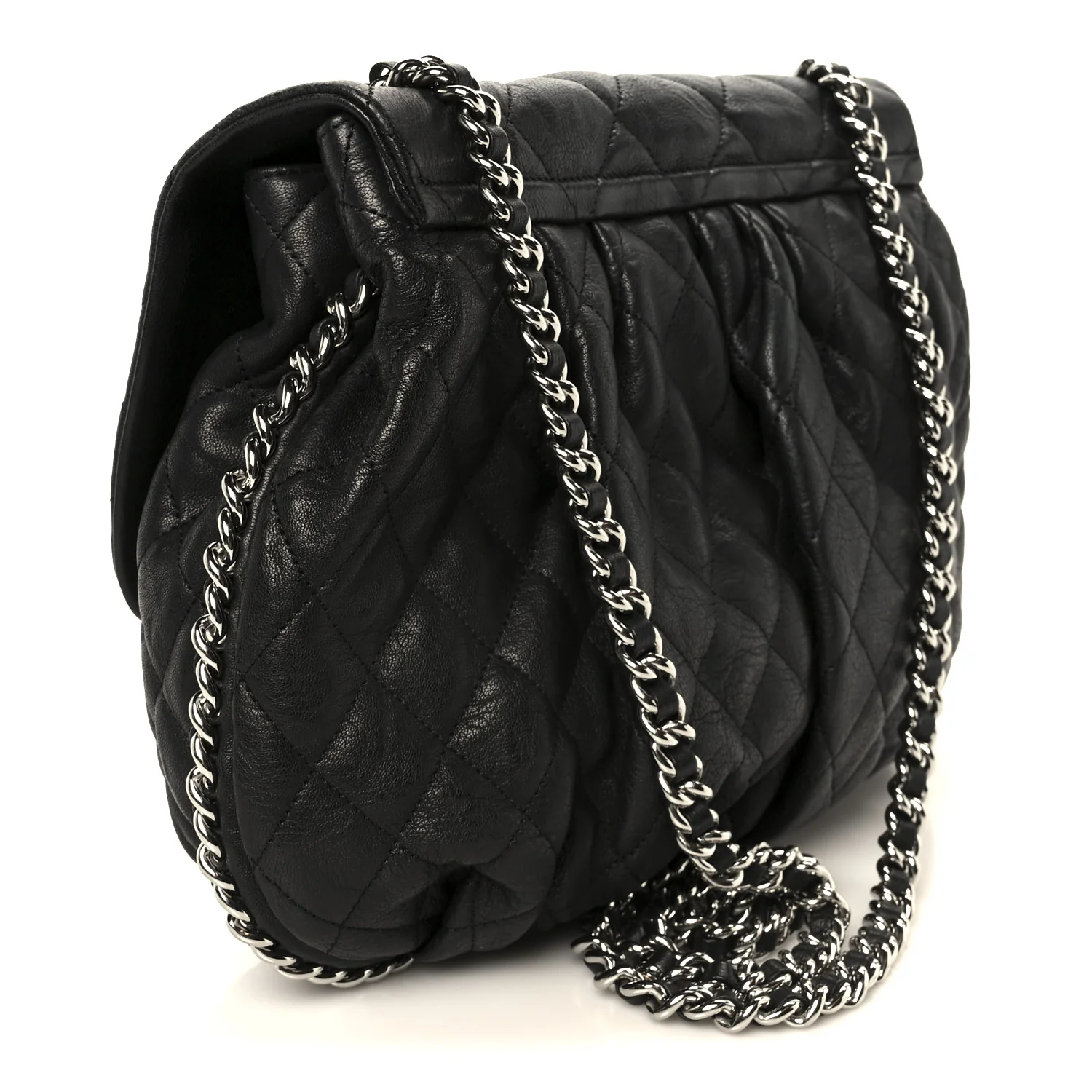 Washed Lambskin Quilted Large Chain Around Messenger Black - Image 3