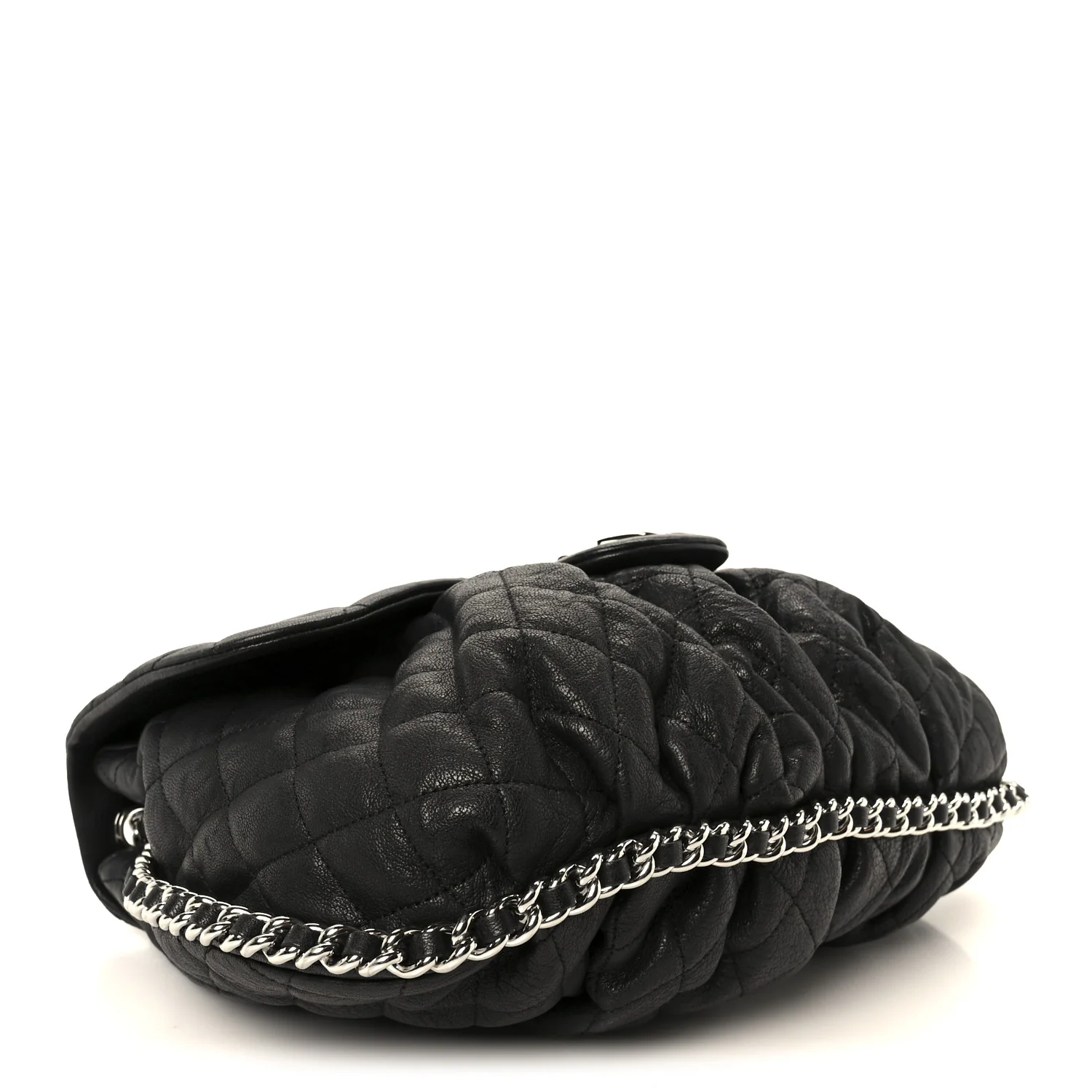Washed Lambskin Quilted Large Chain Around Messenger Black - Image 4