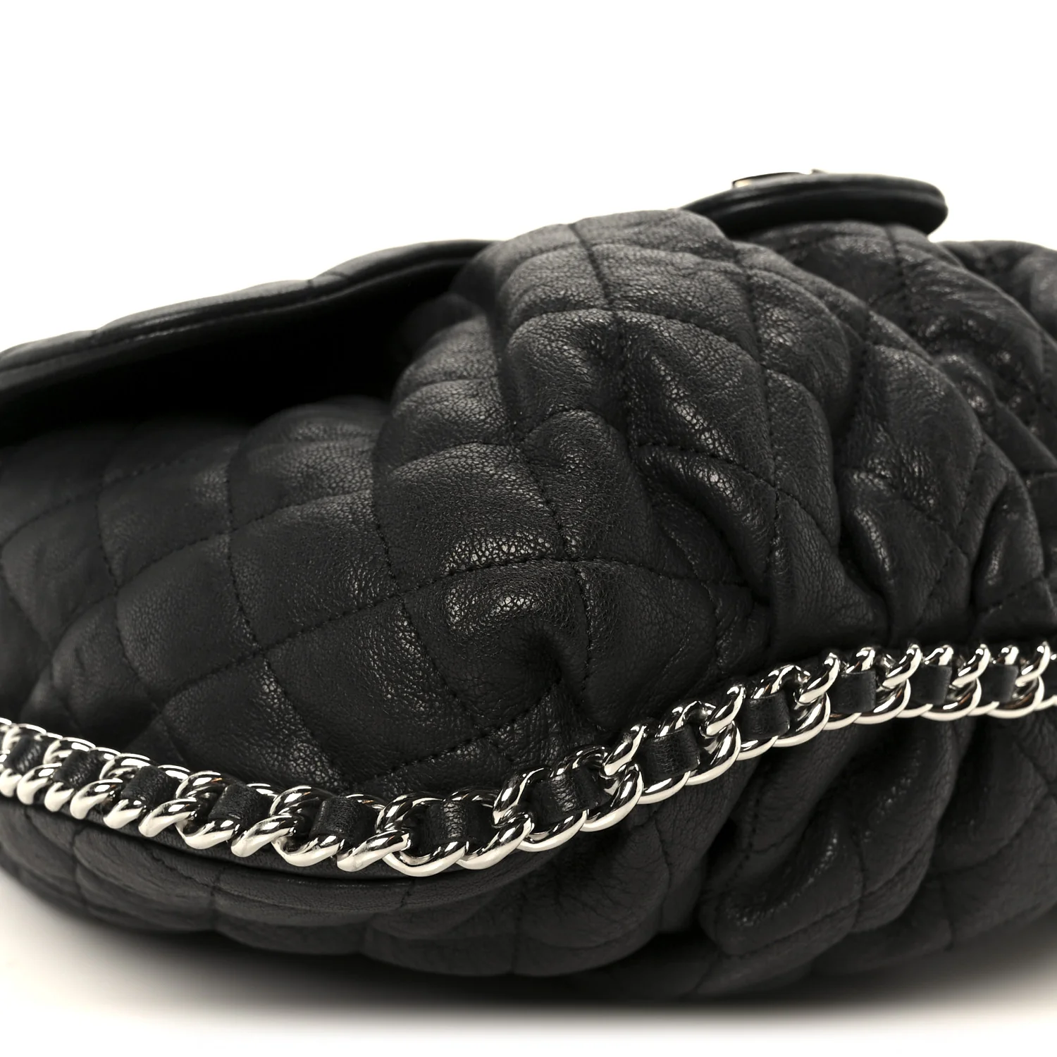 Washed Lambskin Quilted Large Chain Around Messenger Black - Image 9