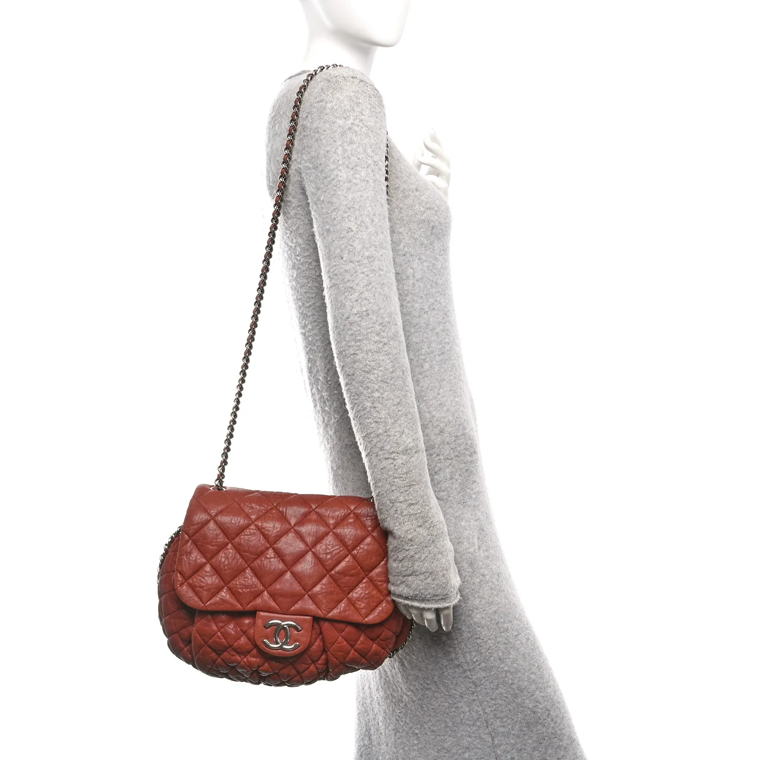 Washed Lambskin Quilted Medium Chain Around Messenger Brown - Image 2