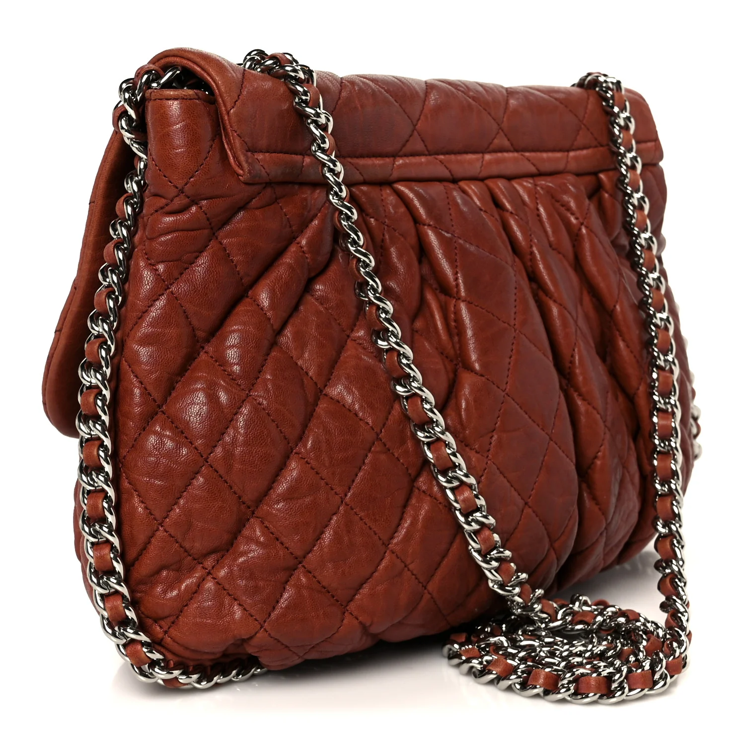 Washed Lambskin Quilted Medium Chain Around Messenger Brown - Image 3