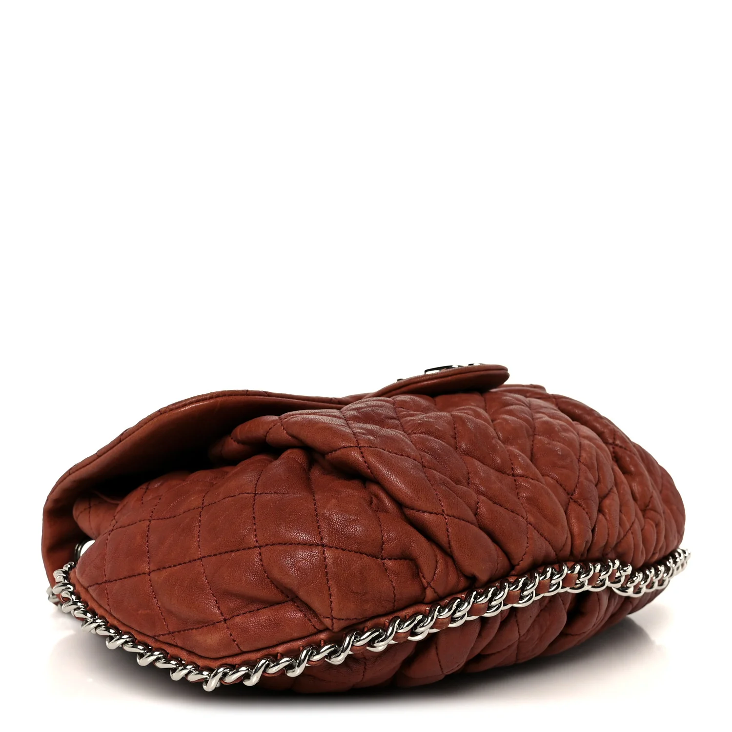 Washed Lambskin Quilted Medium Chain Around Messenger Brown - Image 4